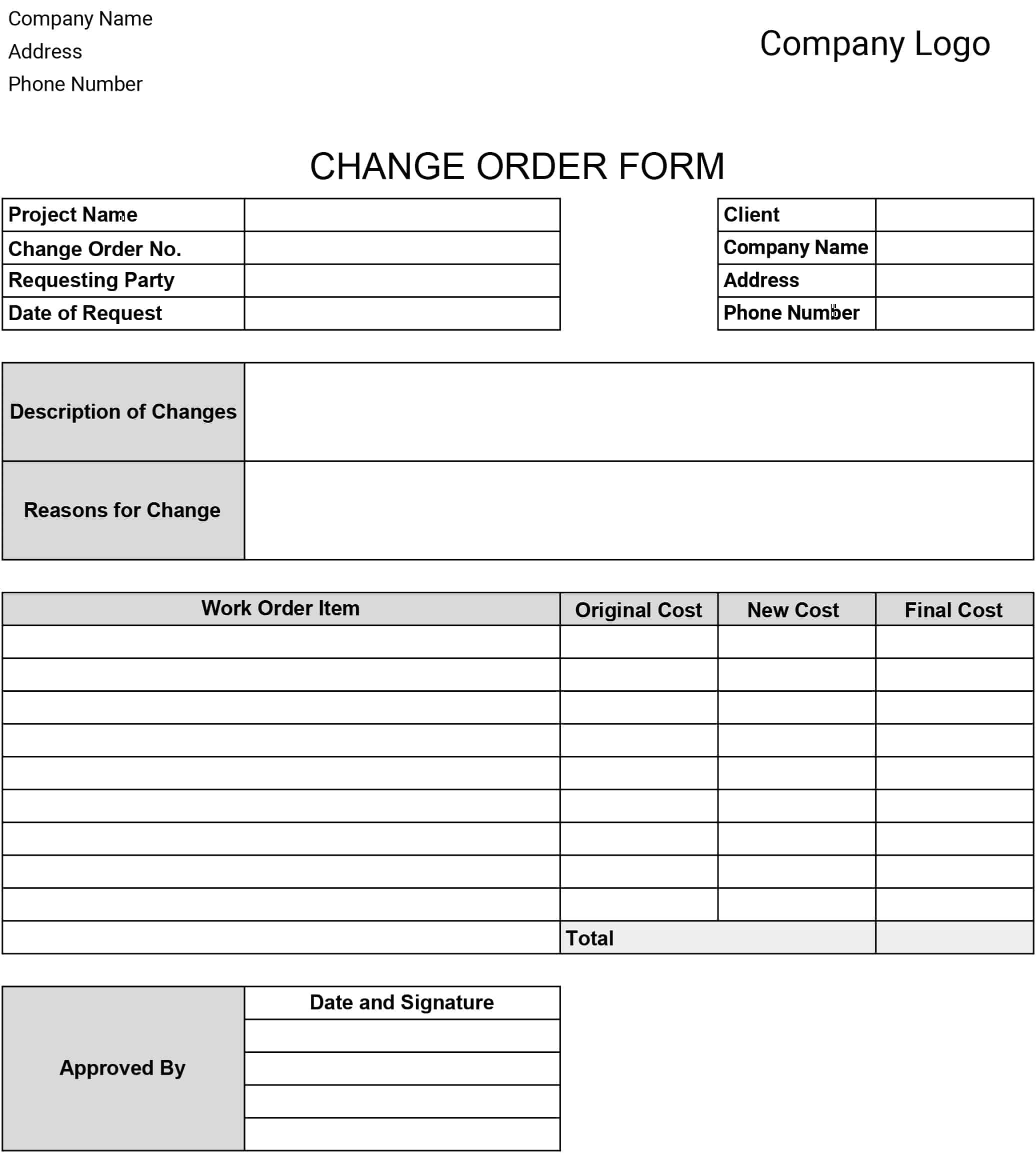 Free Change Order Templates: Download + Print Construction Forms pertaining to Free Printable Change Order Form