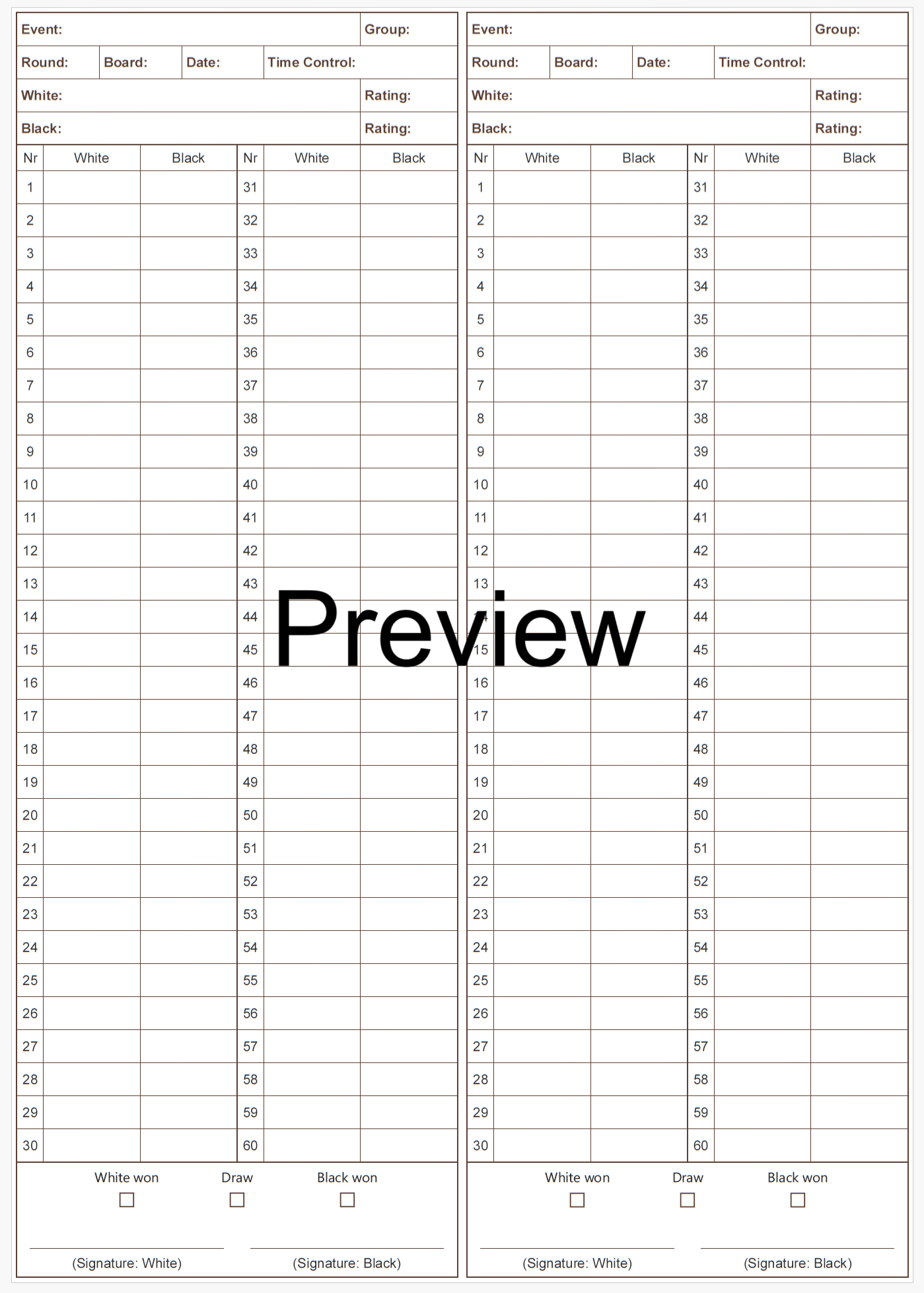 Free Chess Score Sheets – Pdf &amp;amp; Online Customization inside Free Printable Chess Score Sheet