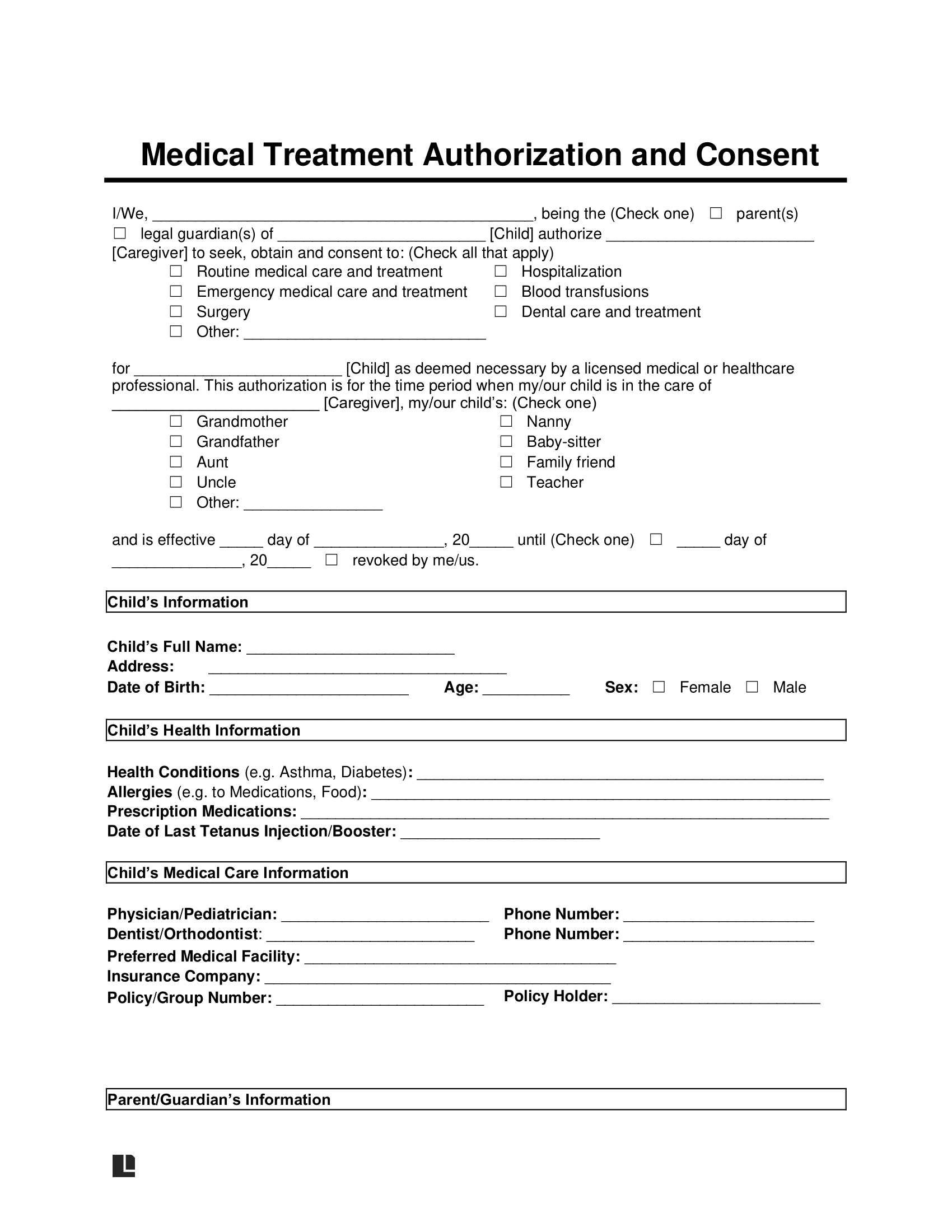 Free Child Medical Consent Form Template | Pdf &amp;amp; Word intended for Free Printable Consent To Treat Minor Form