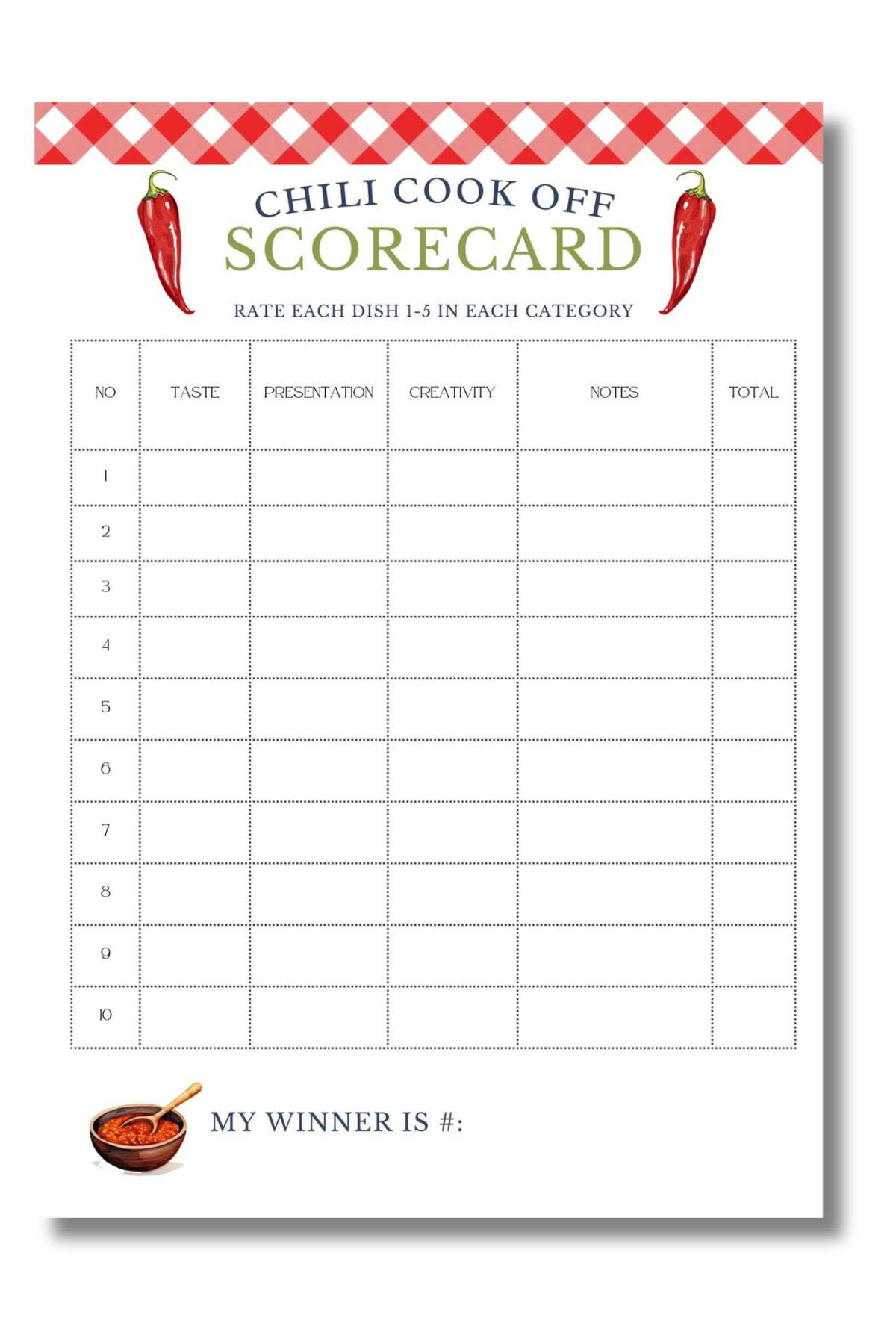 Free Chili Cookoff Printables For Hosts {7 Page Bundle} throughout Free Printable Chili Judging Sheet