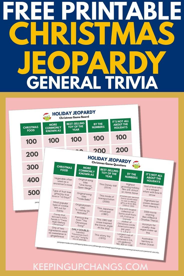 Free Christmas Jeopardy General Trivia Game Board Printable Pdf in FREE Printable Christmas Jeopardy Game