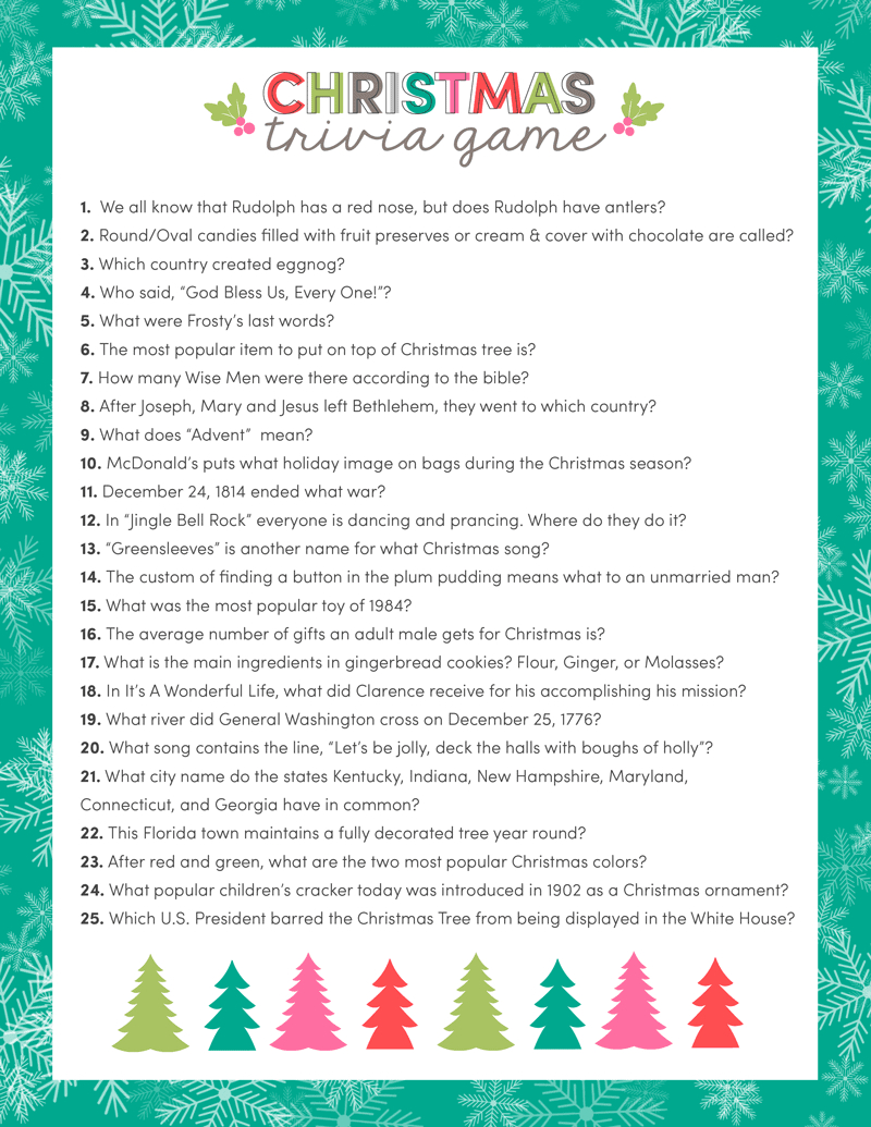 Free Christmas Trivia Printables {Games For The Family!} | Lil&amp;#039; Luna inside Free Printable Christmas Quizzes And Answers