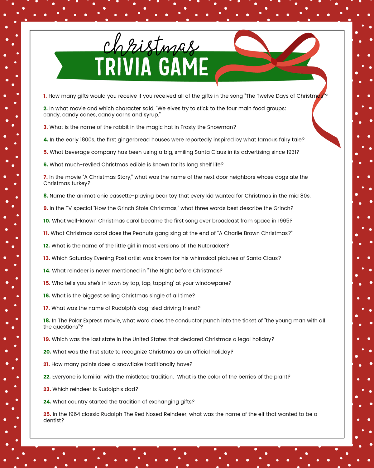 Free Christmas Trivia Printables {Games For The Family!} | Lil&amp;#039; Luna regarding FREE Printable Christmas Trivia Games with Answers