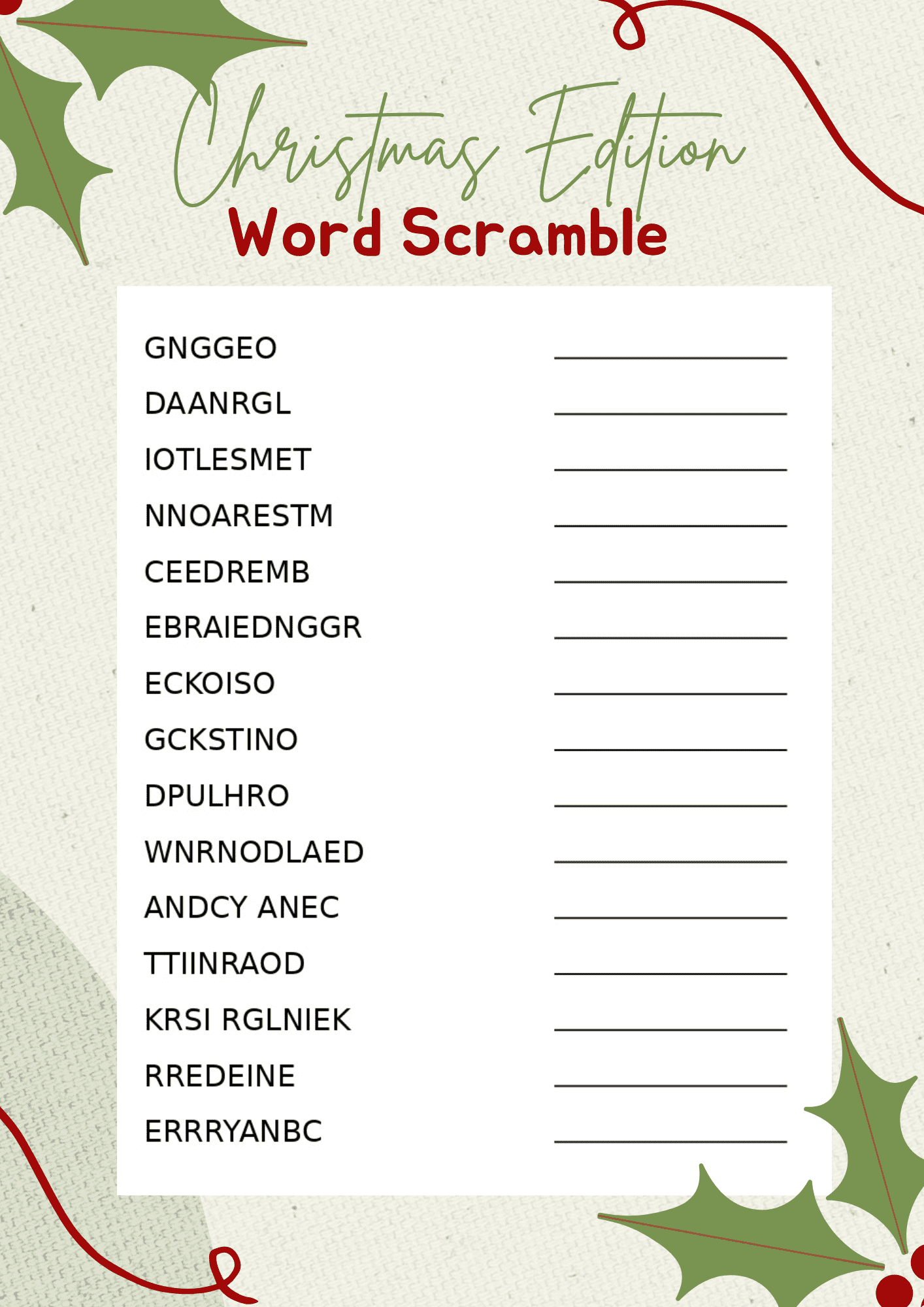 Free Christmas Word Scramble Printables For 2025 - Crazy Laura in Free Printable Christmas Word Games With Answers