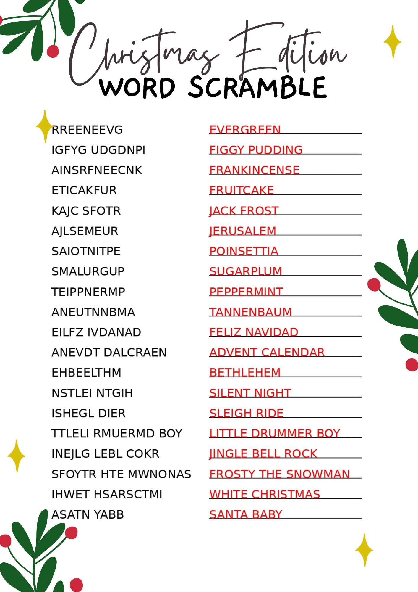 Free Christmas Word Scramble Printables For 2025 - Crazy Laura regarding Free Printable Christmas Word Games With Answers
