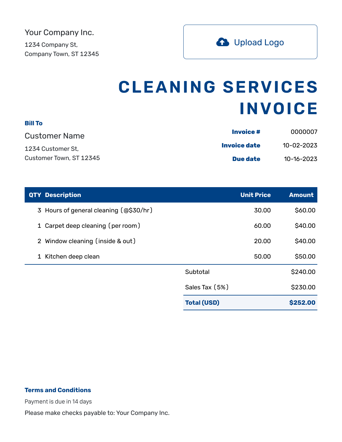 Free Cleaning Services Invoice Template | Docelf within Free Printable Cleaning Invoice Template