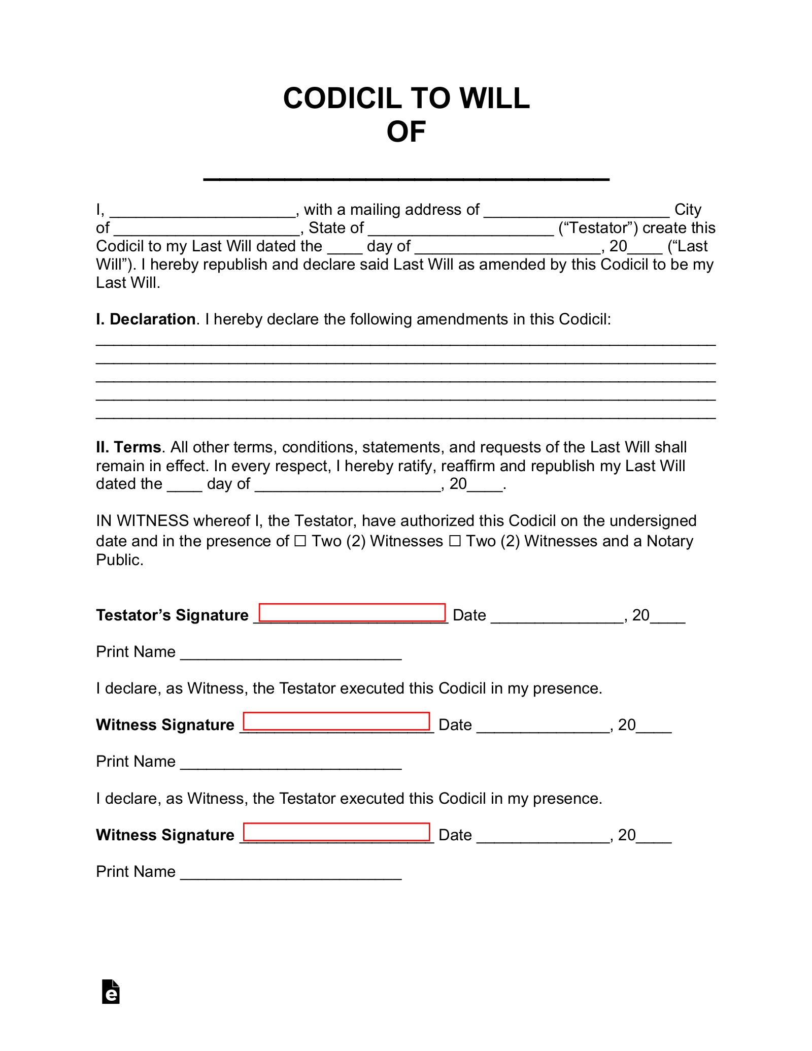 Free Codicil To Will Form - Pdf | Word – Eforms pertaining to FREE Printable Codicil to Will Word