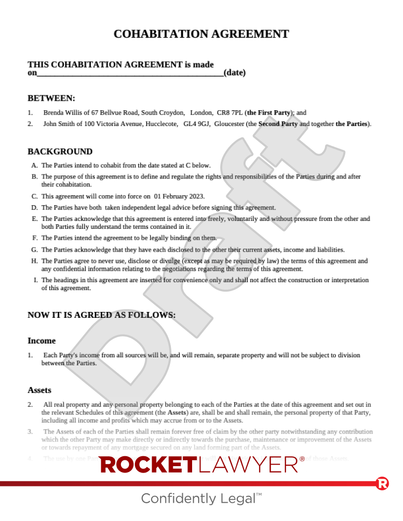 Free Cohabitation Agreement | Template &amp;amp; Faqs - Rocket Lawyer Uk within FREE Printable Cohabitation Agreement Template