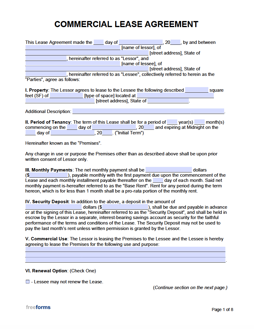 Free Commercial Rental Lease Agreement Templates | Pdf | Word for Free Printable Commercial Lease Application