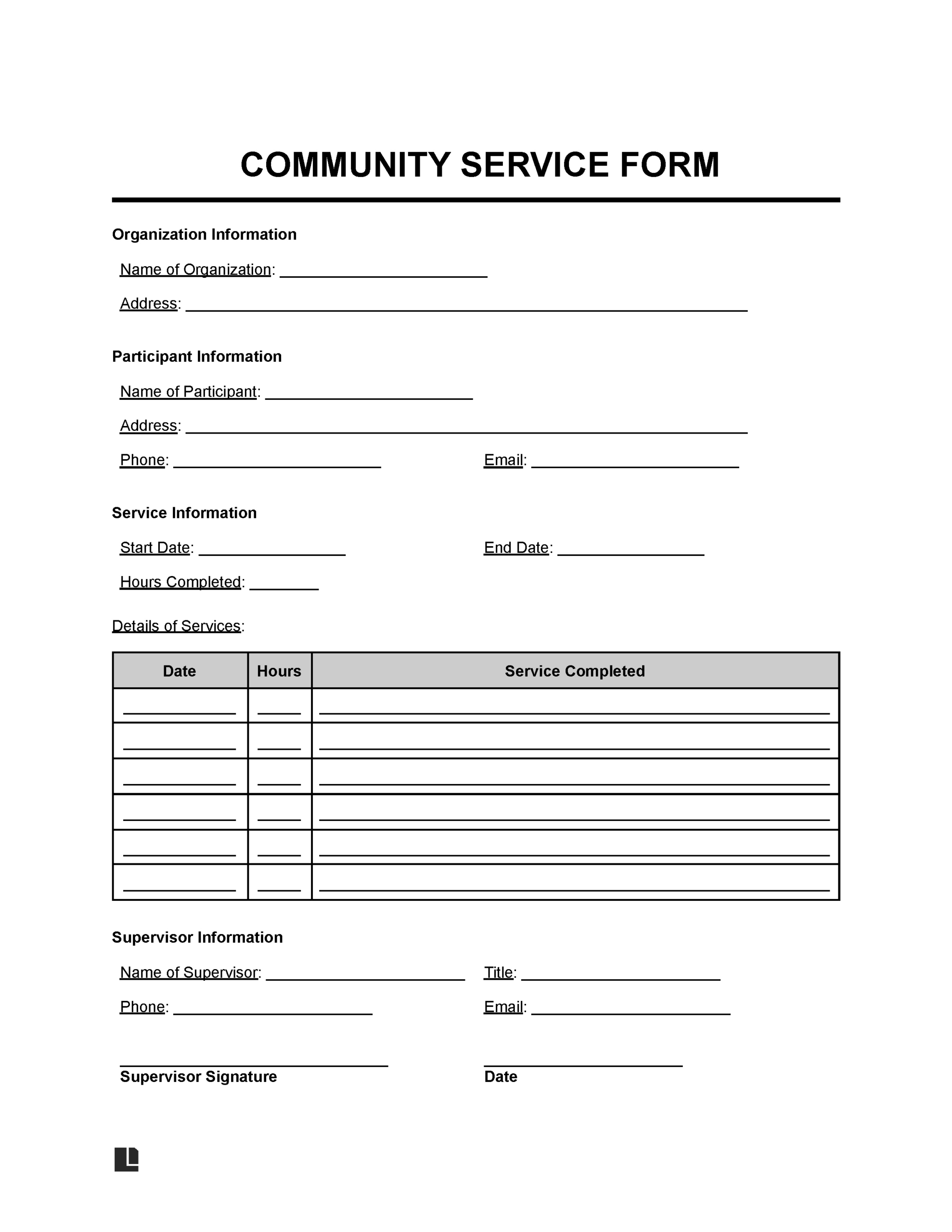 Free Community Service Form | Pdf &amp;amp; Word regarding FREE Printable Community Service Forms For Court