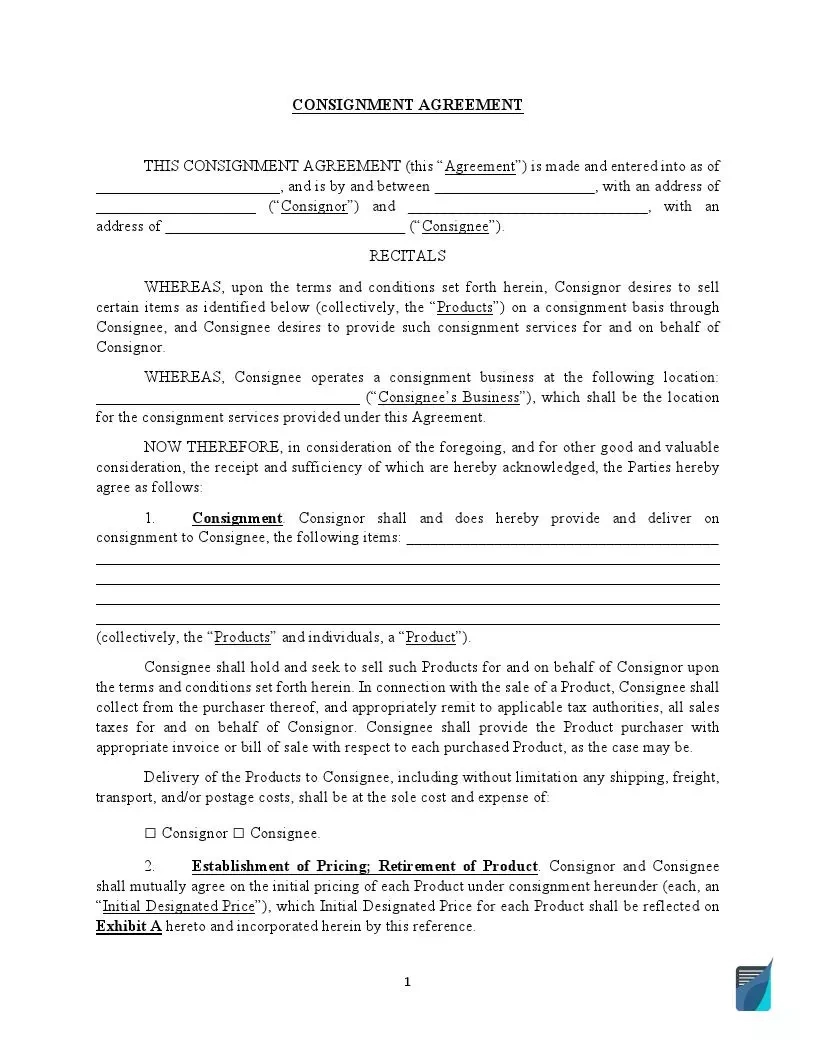 Free Consignment Agreement Template | Consignment Contract in FREE Printable Consignment Agreement Form