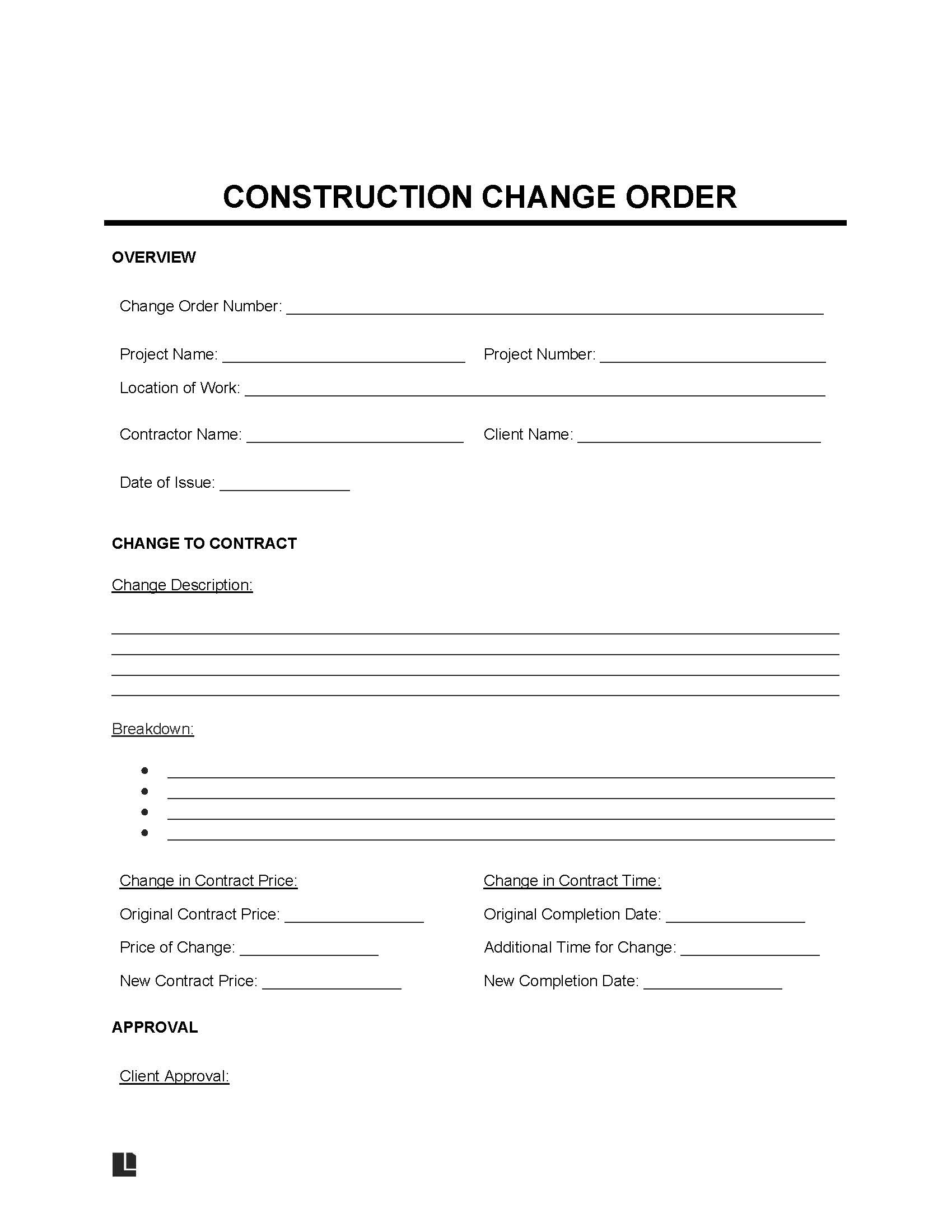 Free Construction Change Order Form | Pdf &amp;amp; Word intended for Free Printable Change Order Form