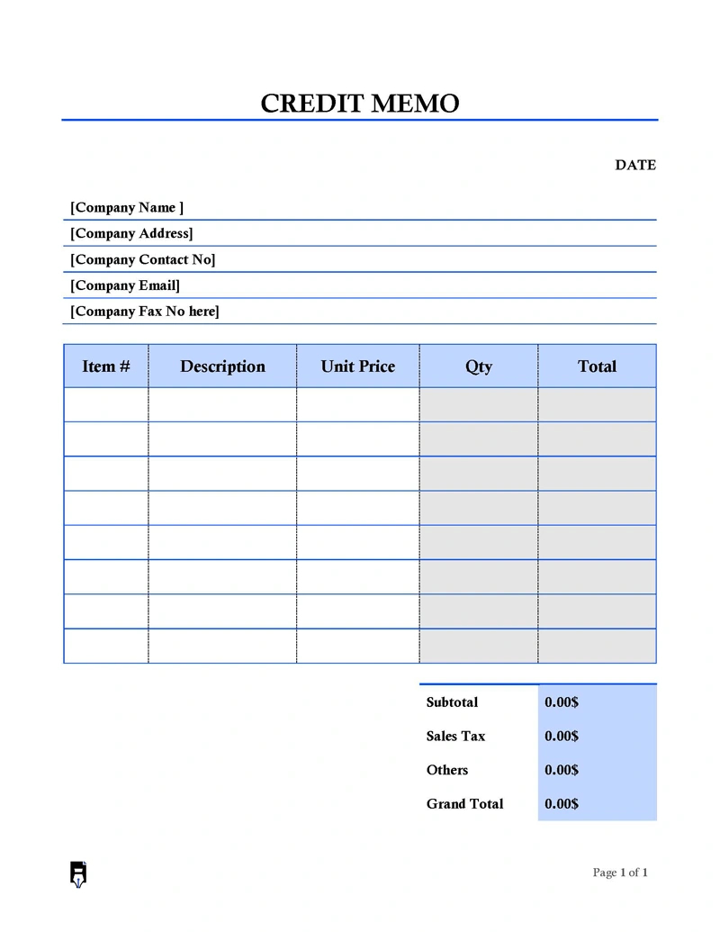 Free Credit Memo Templates (Word | Excel) intended for Free Printable Credit Memo Template