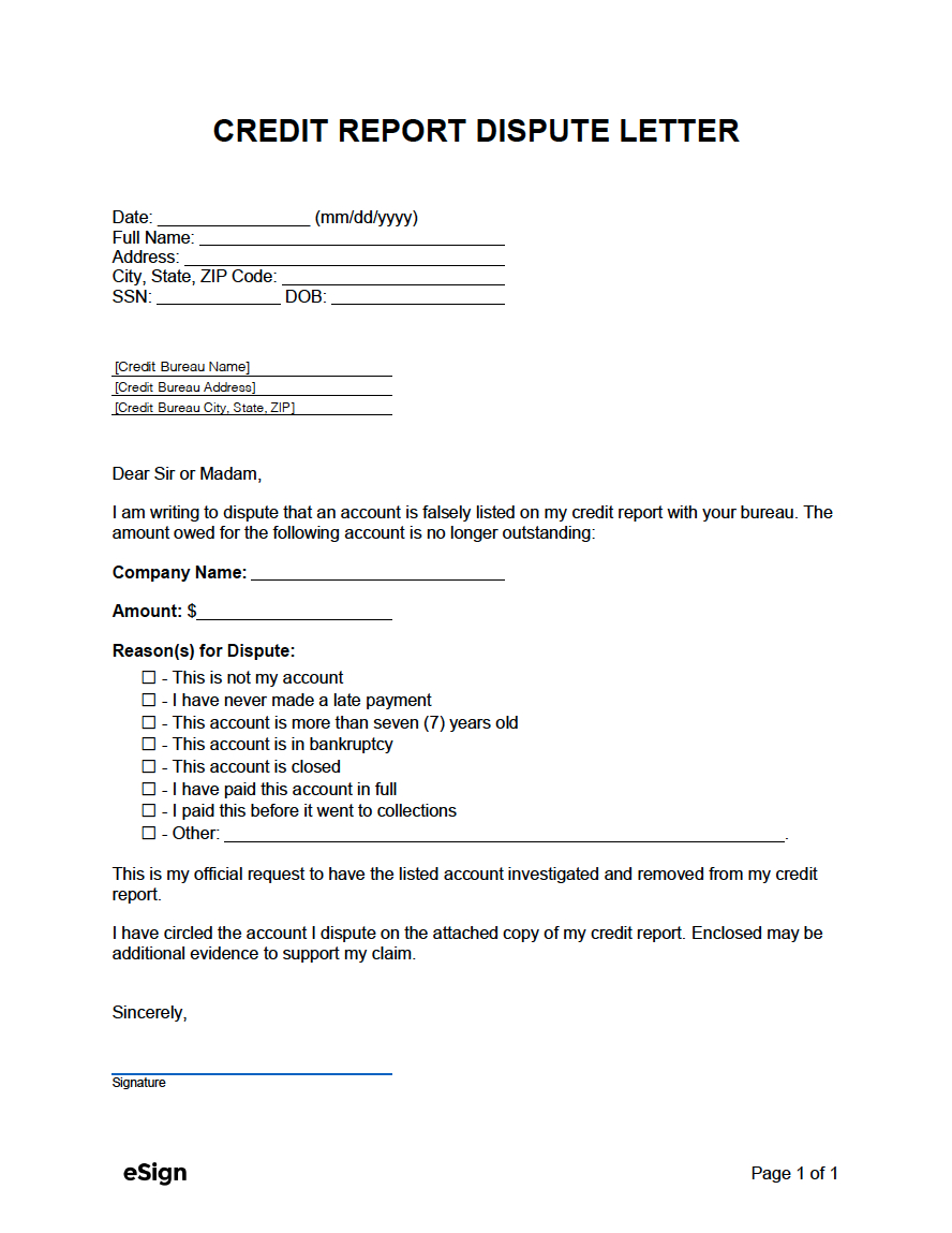 Free Credit Report Dispute Letter Template | Pdf | Word with FREE Printable Credit Dispute Letters