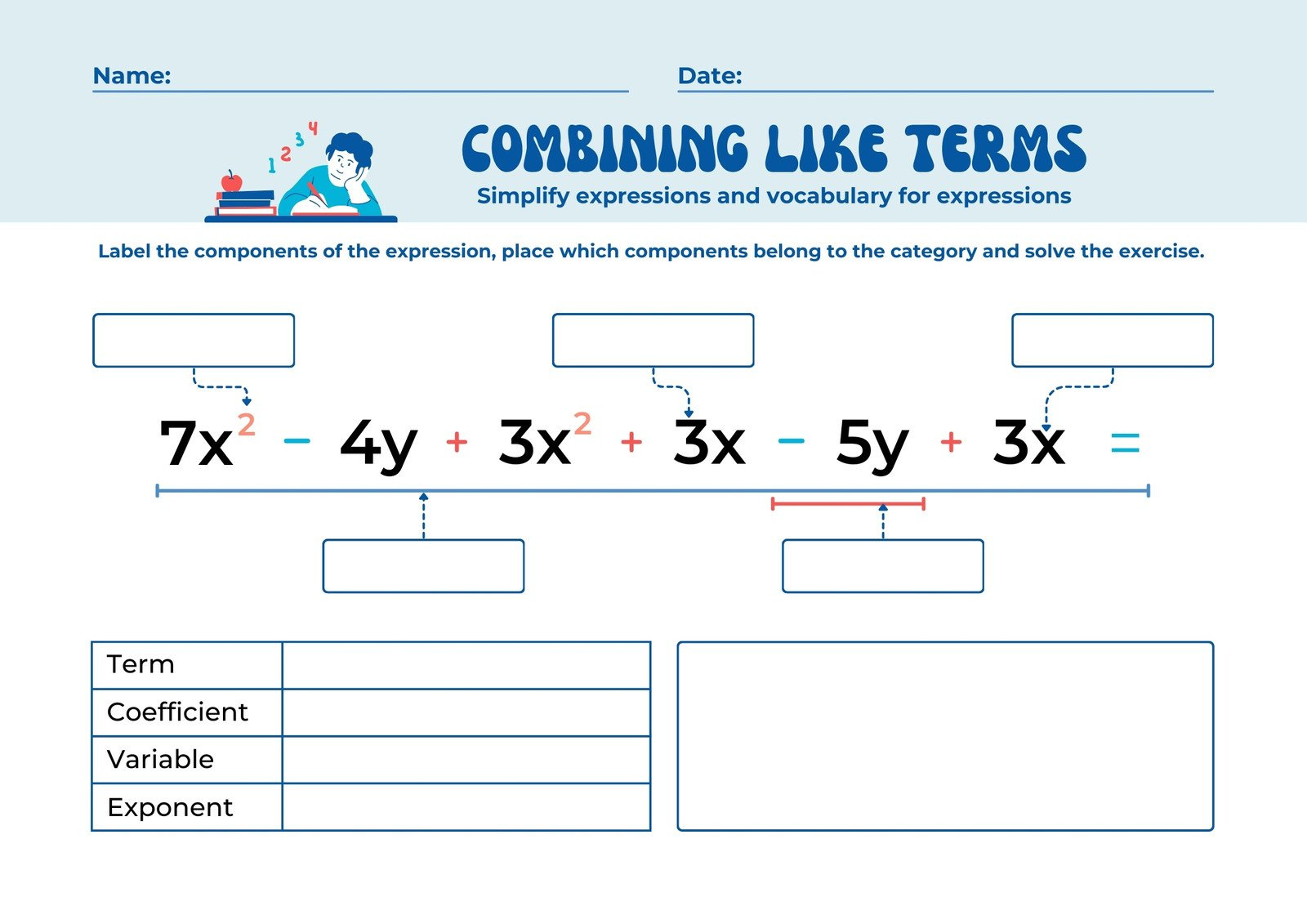 Free Custom Combining Like Terms Worksheet Templates | Canva regarding Free Printable Combining Like Terms Worksheets