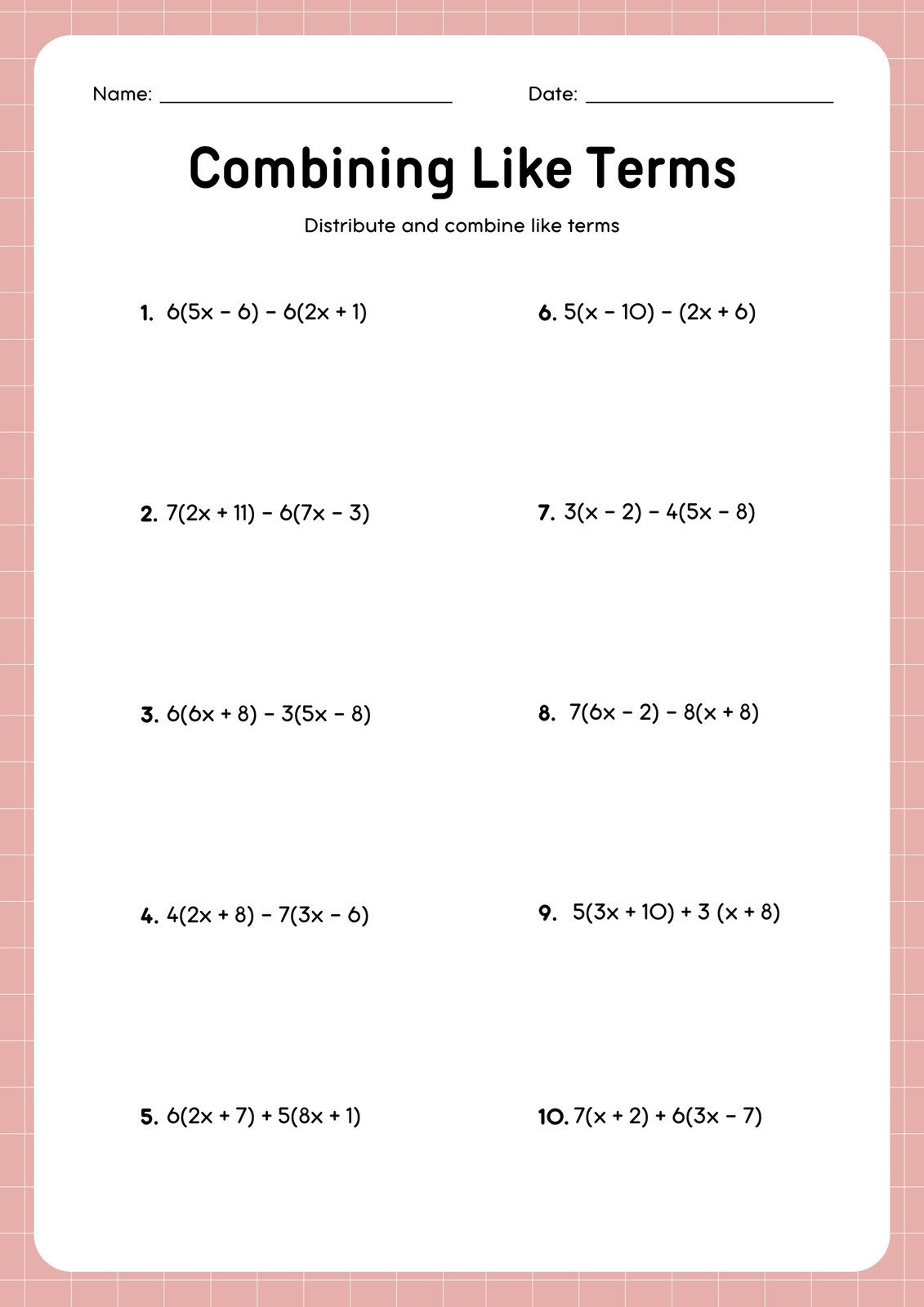 Free Custom Combining Like Terms Worksheet Templates | Canva with regard to FREE Printable Combining Like Terms Worksheets