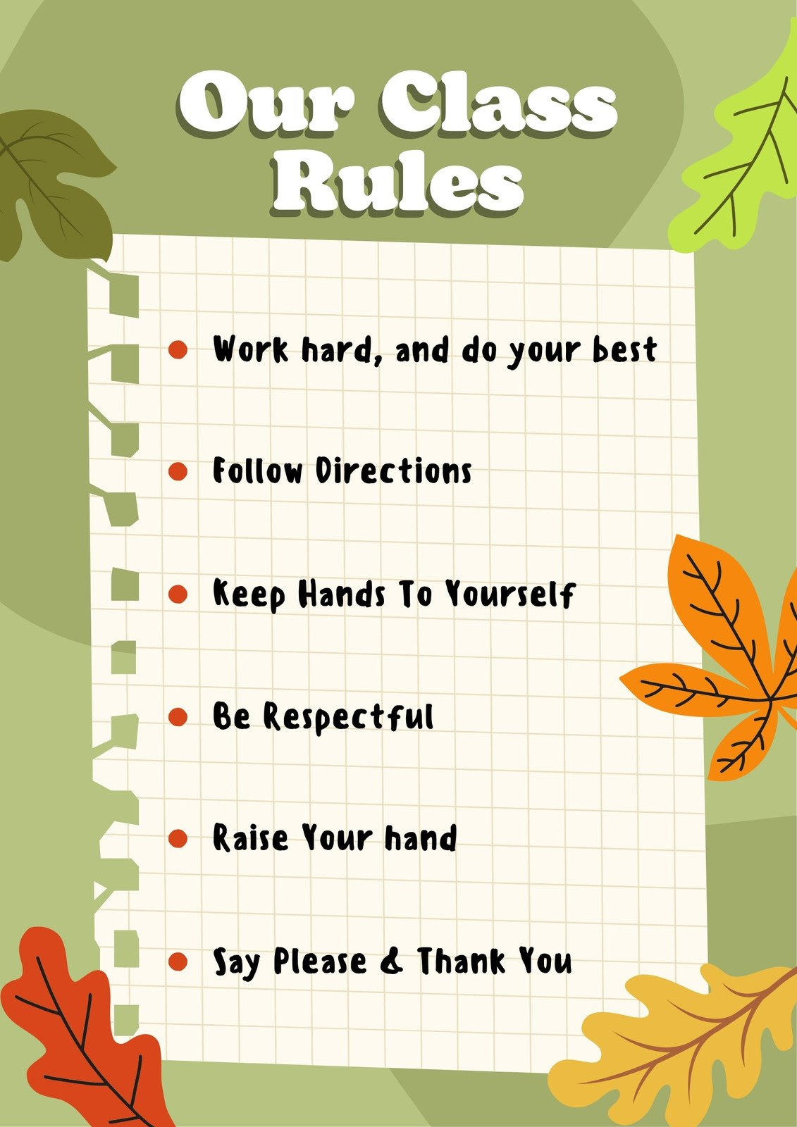 Free Custom Printable Classroom Rules Poster Templates | Canva within FREE Printable Classroom Rules Clipart