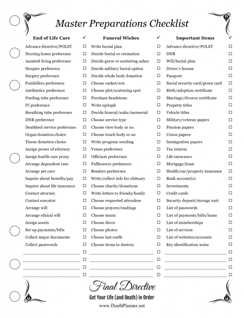 Free Death Planner Forms | Free Printables pertaining to FREE Printable Checklist For When Someone Dies
