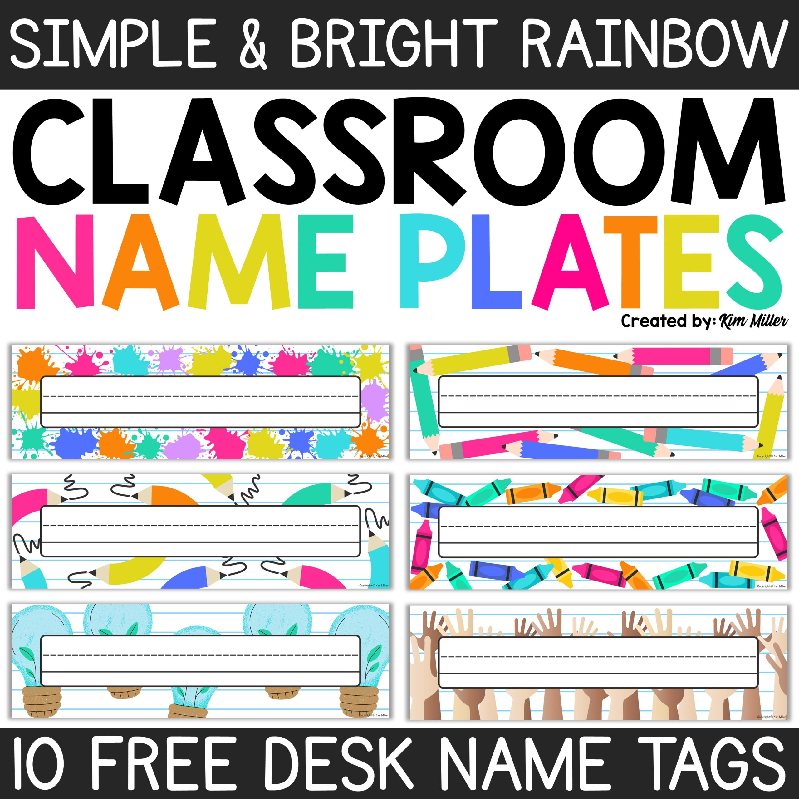 Free Desk Name Tags Bright Rainbow Classroom Decor Student Desk inside Free Printable Classroom Name Tags