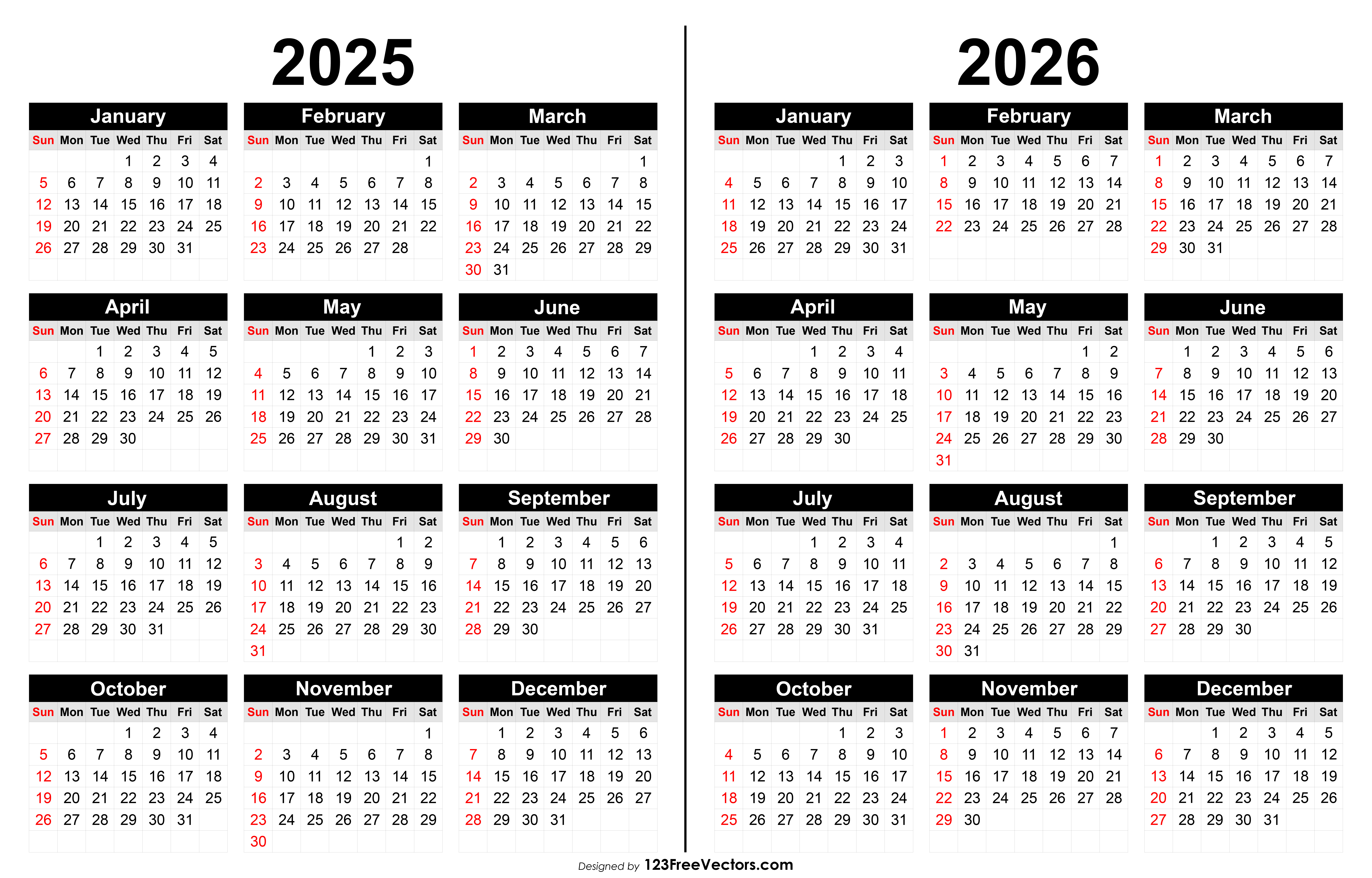 Free Download 2025 And 2026 Calendar Printable intended for Free Printable Calendars 2025 And 2026