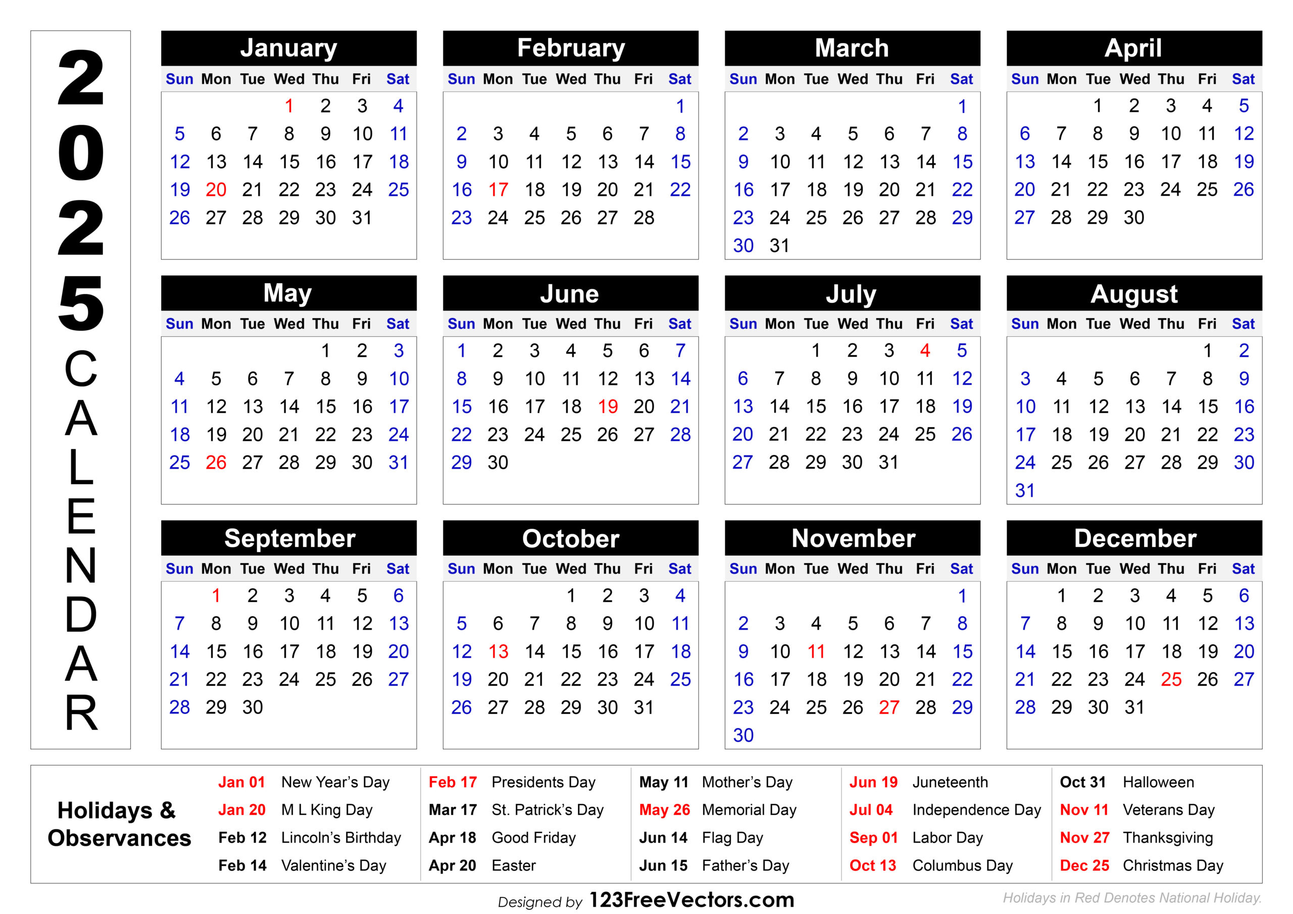 Free Download 2025 Printable Calendar With Holidays with Free Printable Calendar 2025 With Holidays Free Download