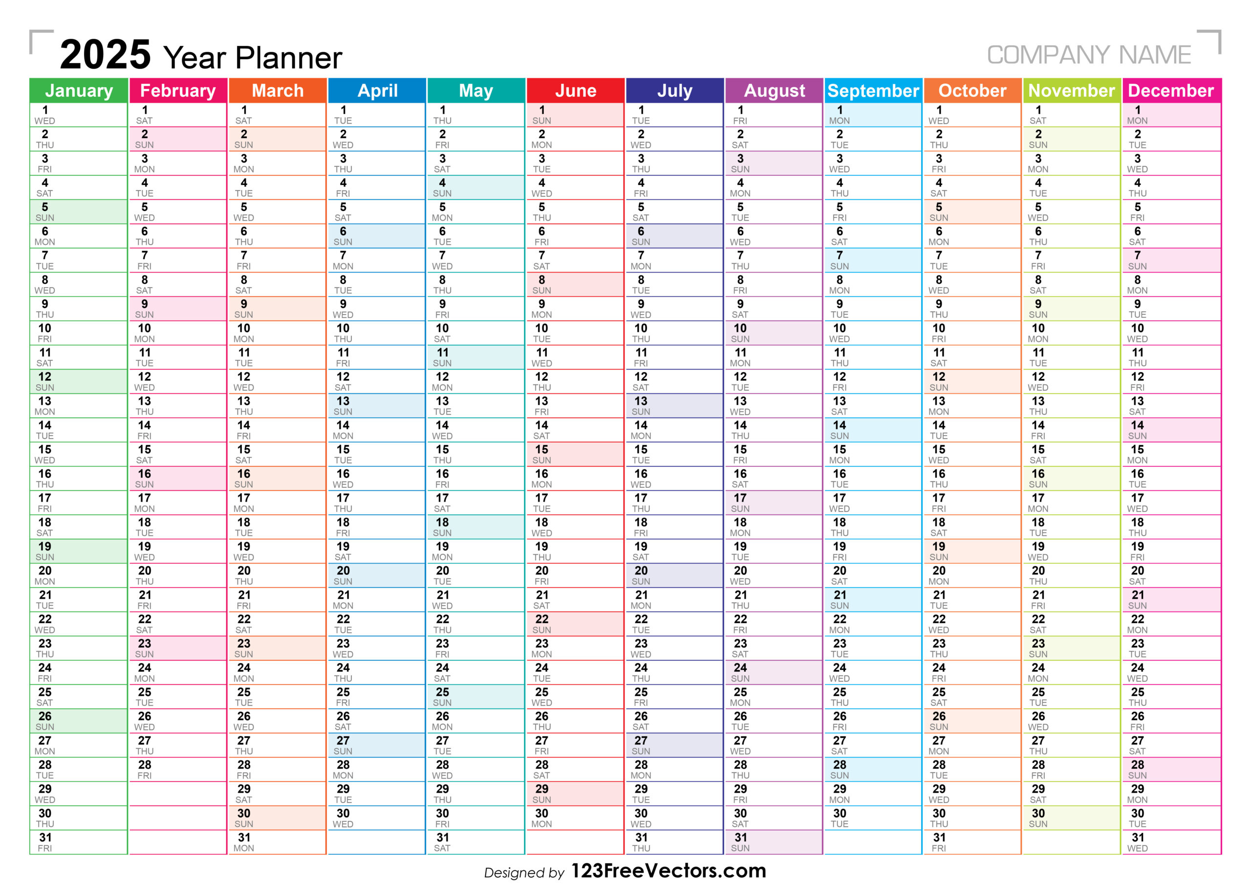 Free Download 2025 Year Planner in Free Printable Calendar 2025 Year Planner