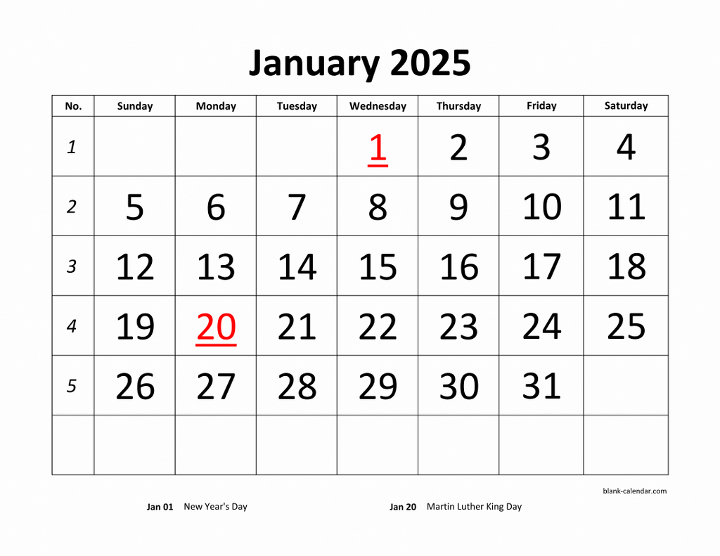 Free Download Printable Calendar 2025, Large Font Design within FREE Printable Calendar 2025 Monthly with Holidays