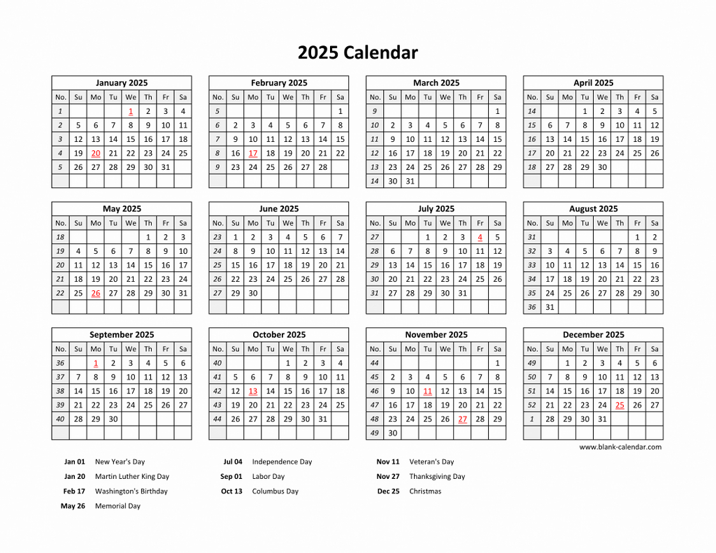 Free Download Printable Calendar 2025 With Us Federal Holidays for FREE Printable Calendar For 2025 with Holidays