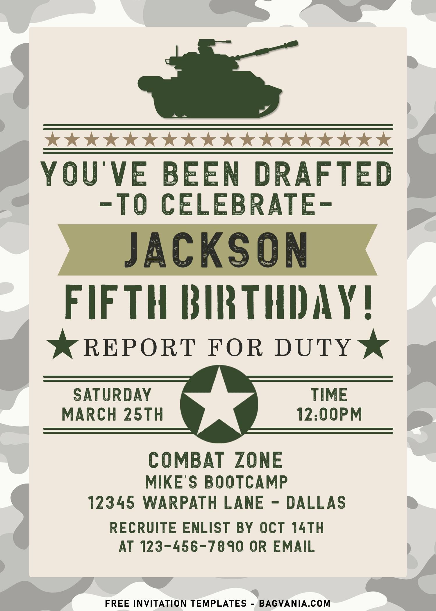 Free Editable Pdf) Camo Army Birthday Invitation Templates intended for FREE Printable Camo Invitations For Birthday