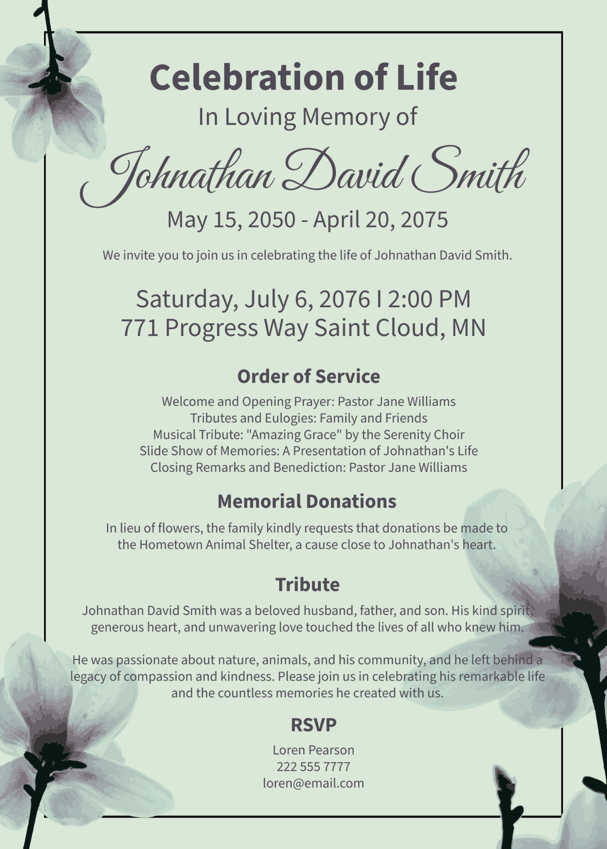 Free Floral Celebration Of Life Invitation Template To Edit Online within Free Printable Celebration Of Life Invitations