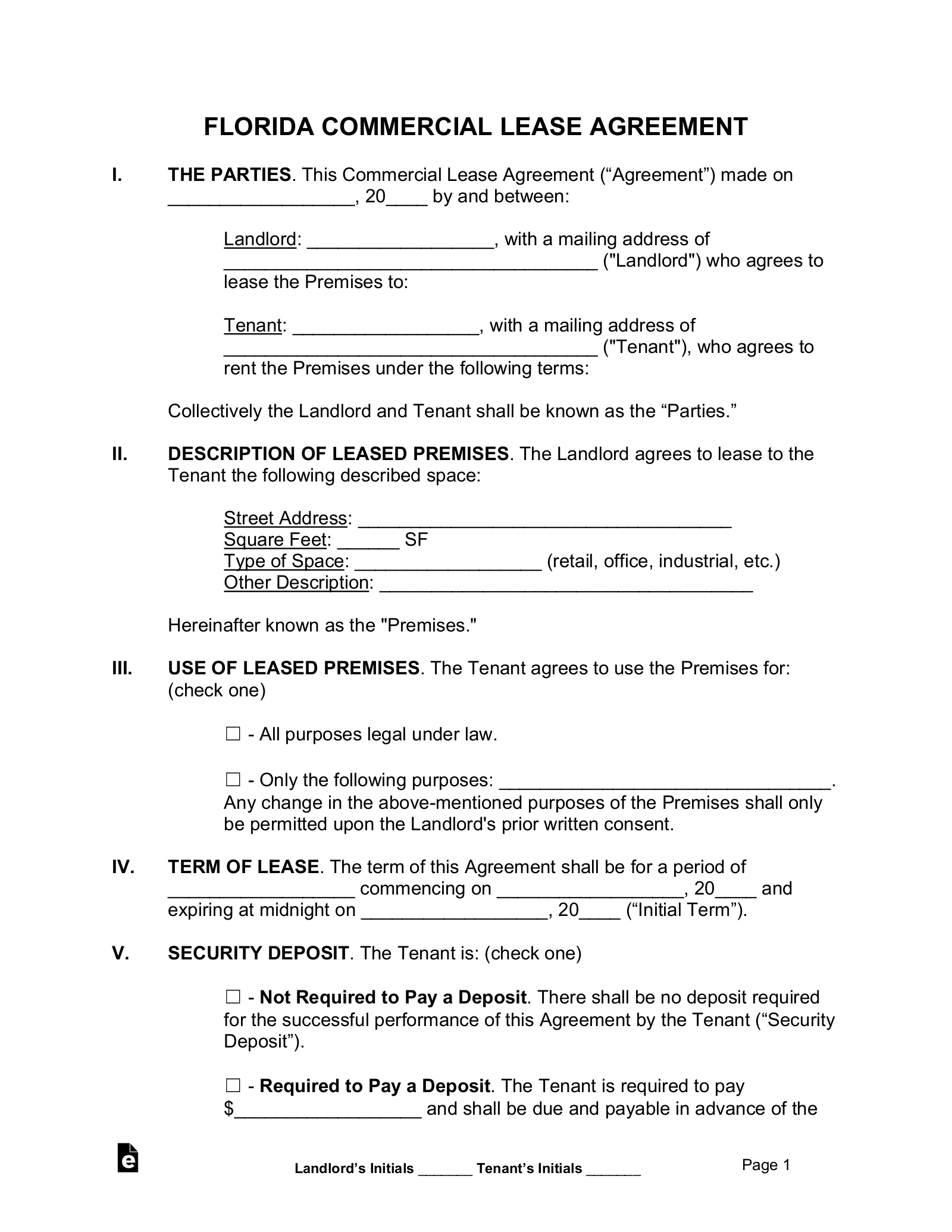 Free Florida Commercial Lease Agreement Template - Pdf | Word – Eforms for Free Printable Commercial Lease Agreement Florida