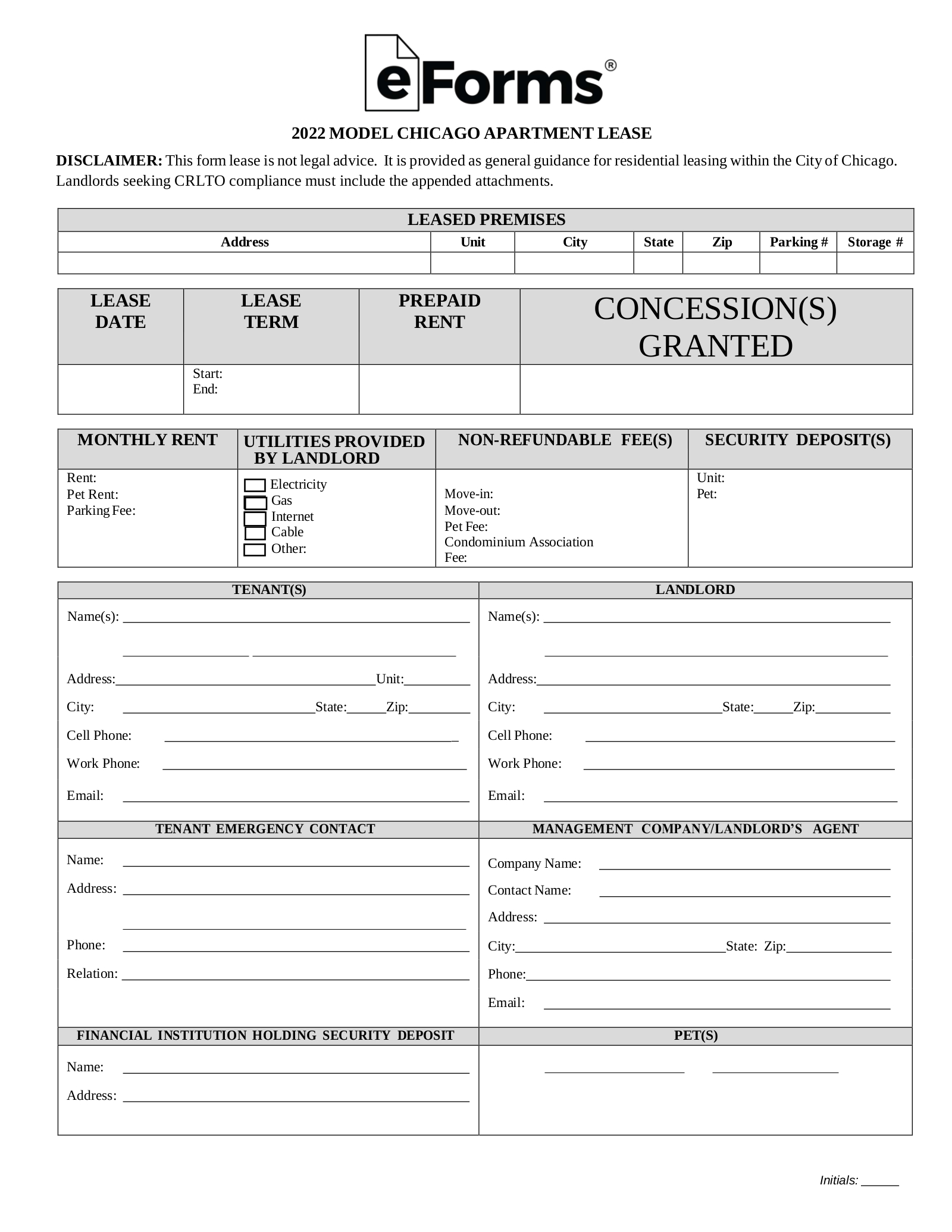 Free Illinois (Chicago Only) Residential Lease Agreement Template inside Free Printable Chicago Lease Agreement