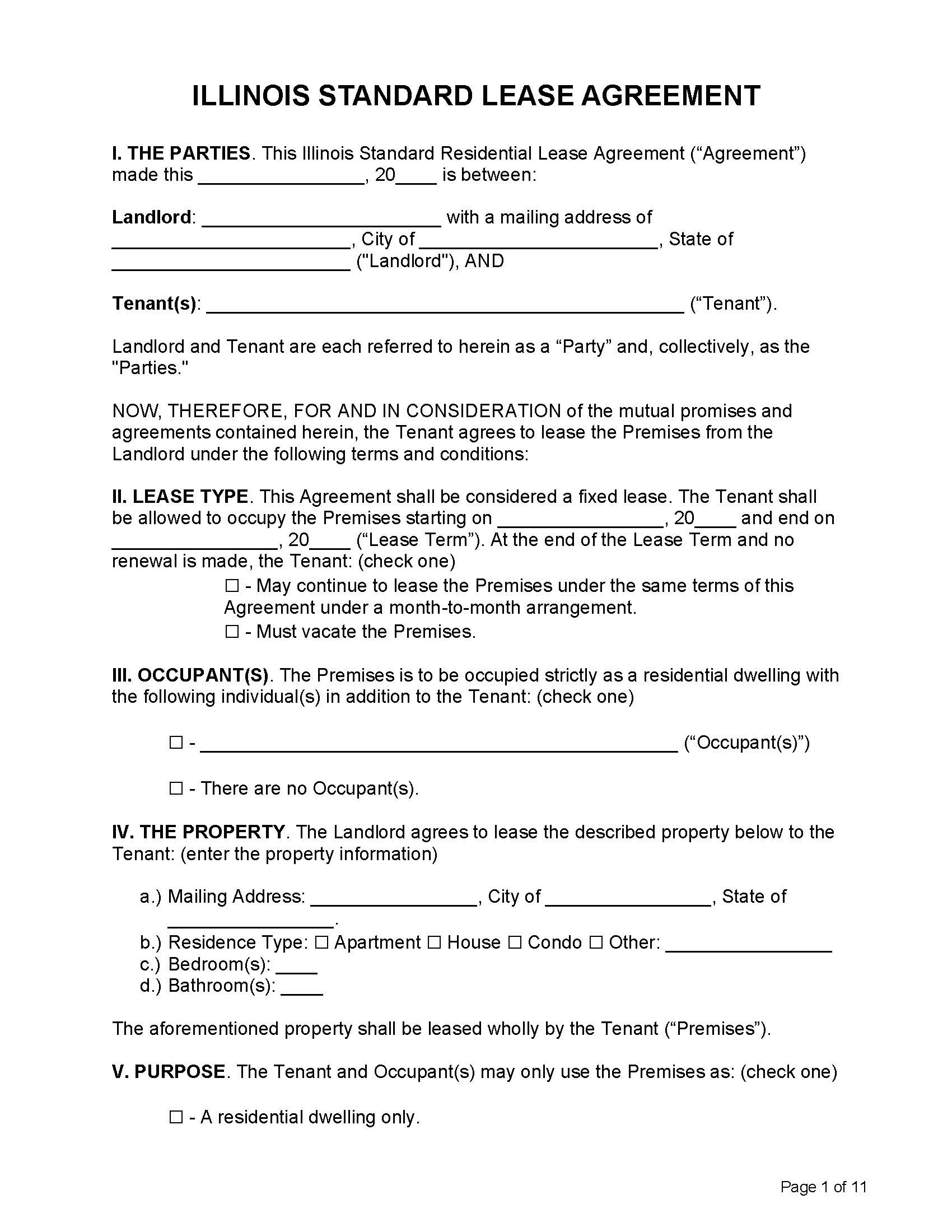 Free Illinois Residential Lease Agreement | Pdf inside FREE Printable Chicago Lease Agreement