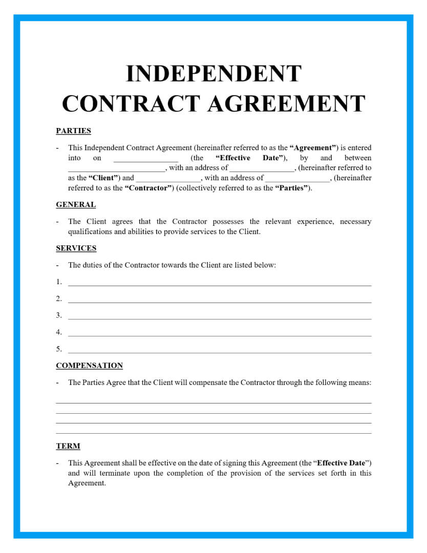 Free Independent Contractor Agreement For Download within FREE Printable Contract Agreement Template