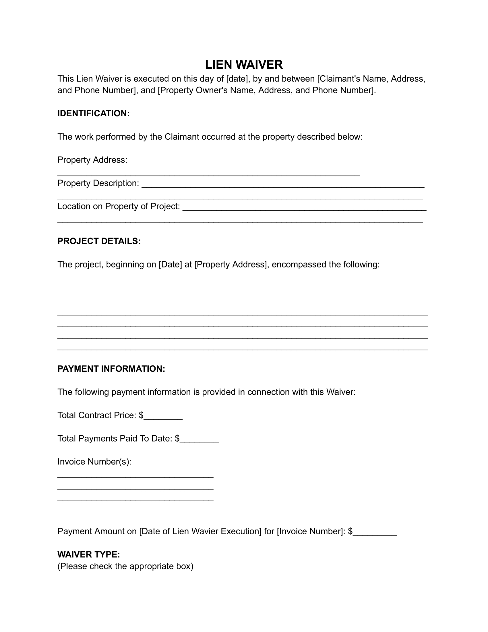 Free Lien Waiver Form (For Contractors) | Pdf &amp;amp; Word with regard to FREE Printable Contractor Waiver and Release Form