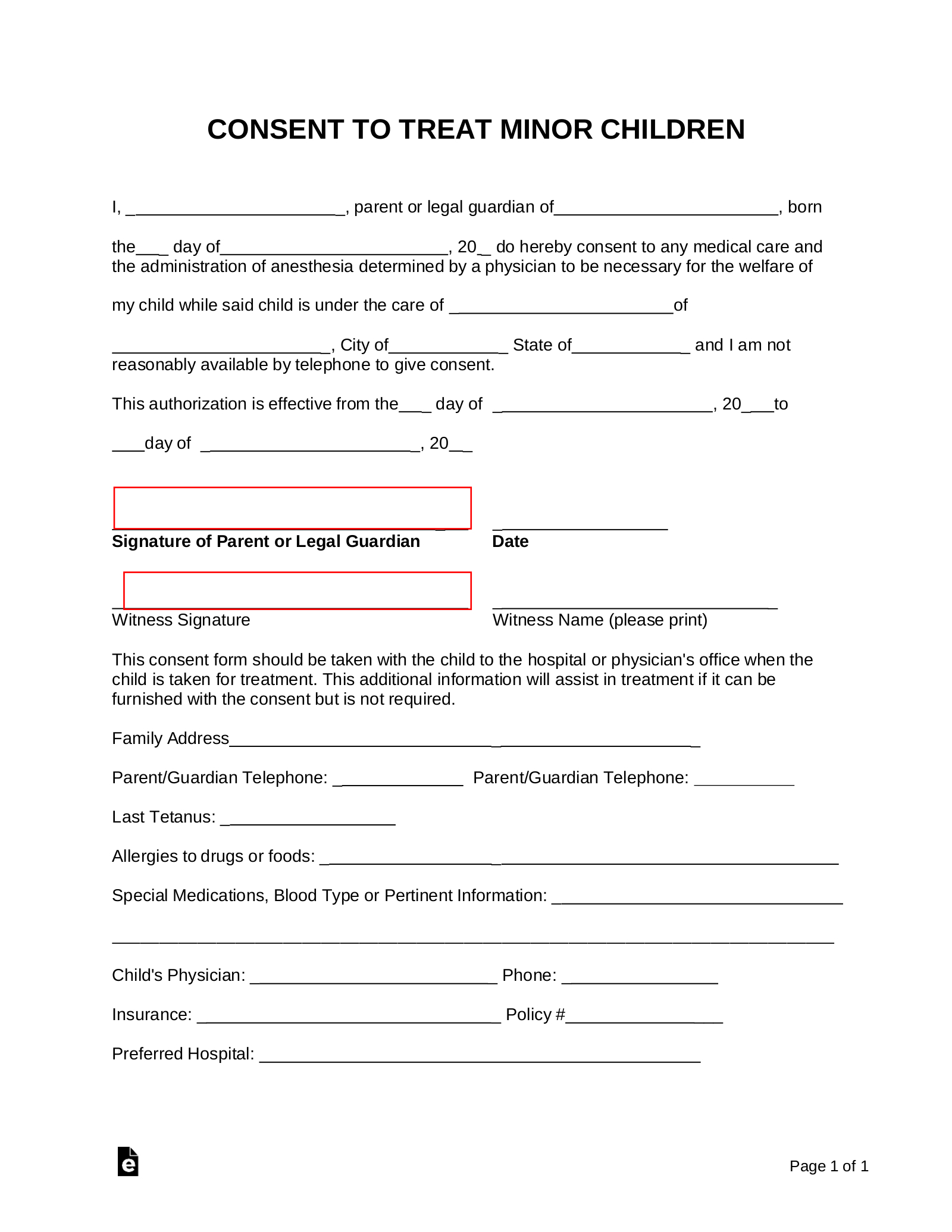 Free Minor (Child) Medical Consent Form - Pdf | Word – Eforms within Free Printable Consent To Treat Minor Form