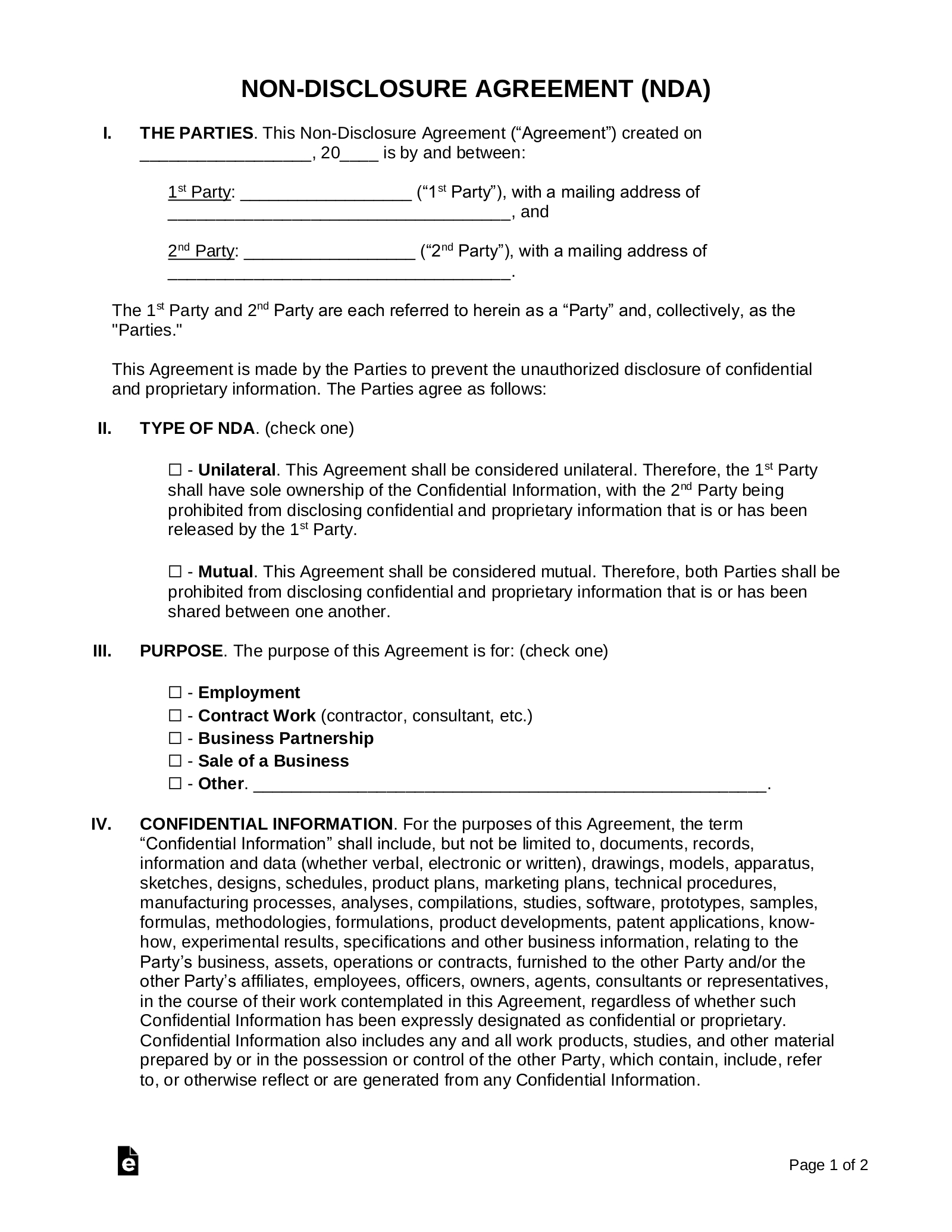 Free Non-Disclosure Agreement (Nda) Templates (21) - Pdf | Word throughout FREE Printable Confidentiality Agreement Form