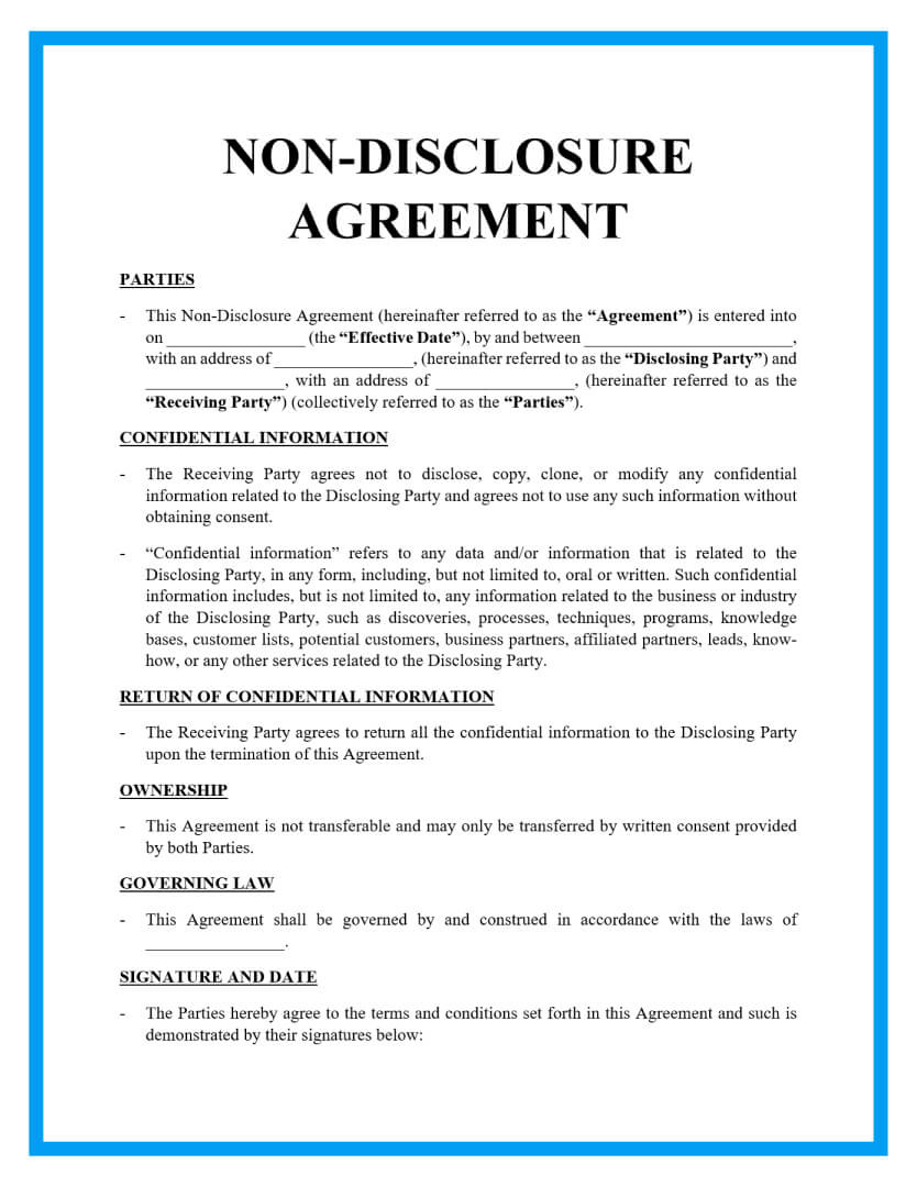 Free Non-Disclosure Agreement Template Document in Free Printable Confidentiality Agreement Form