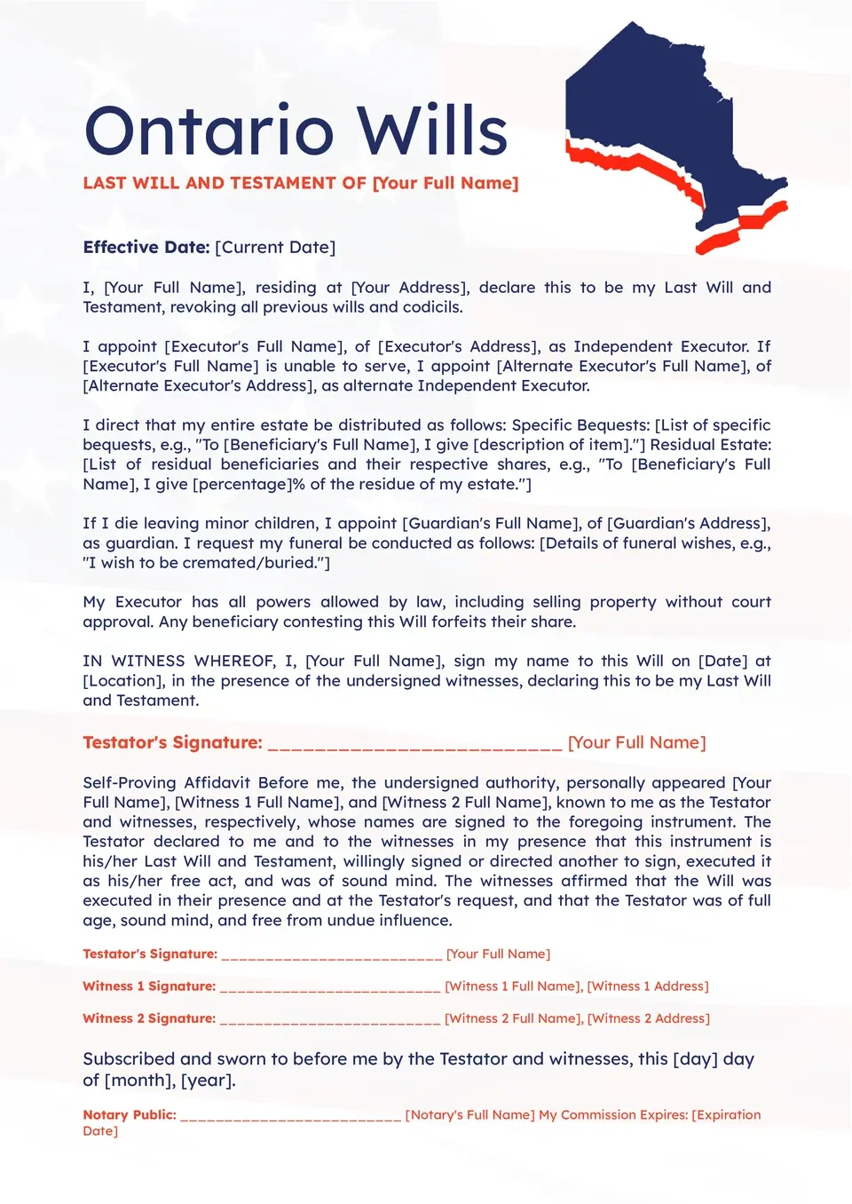 Free Ontario Wills Template For Google Docs for FREE Printable Canadian Will Forms