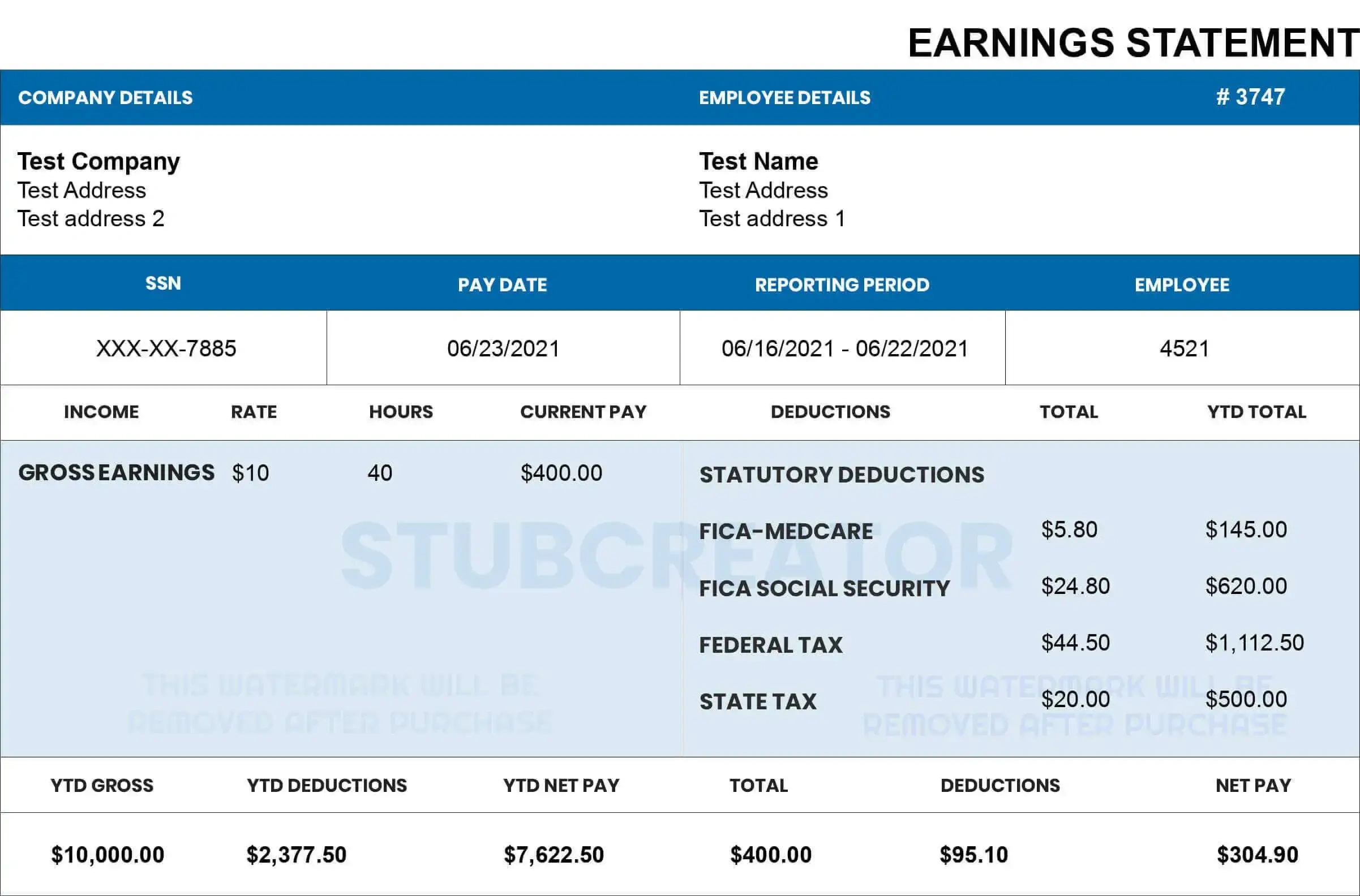 Free Pay Stub Template With Calculator | No Watermark | Download in FREE Printable Check Stub Generator