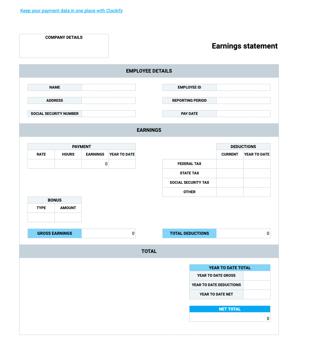 Free Pay Stub Templates — Clockify pertaining to FREE Printable Check Stub Generator