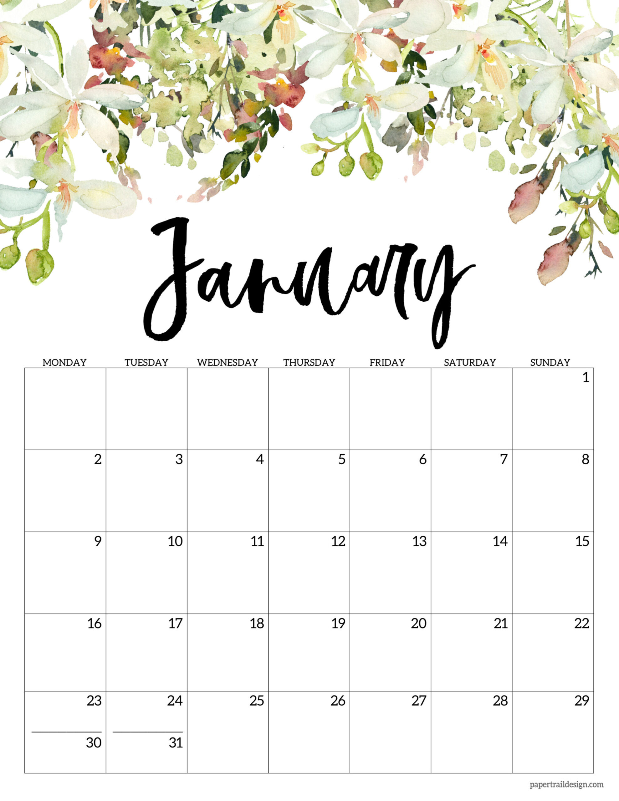 Free Printable 2023 Floral Calendar – Monday Start - Paper Trail with FREE Printable Calendar Starting with Monday
