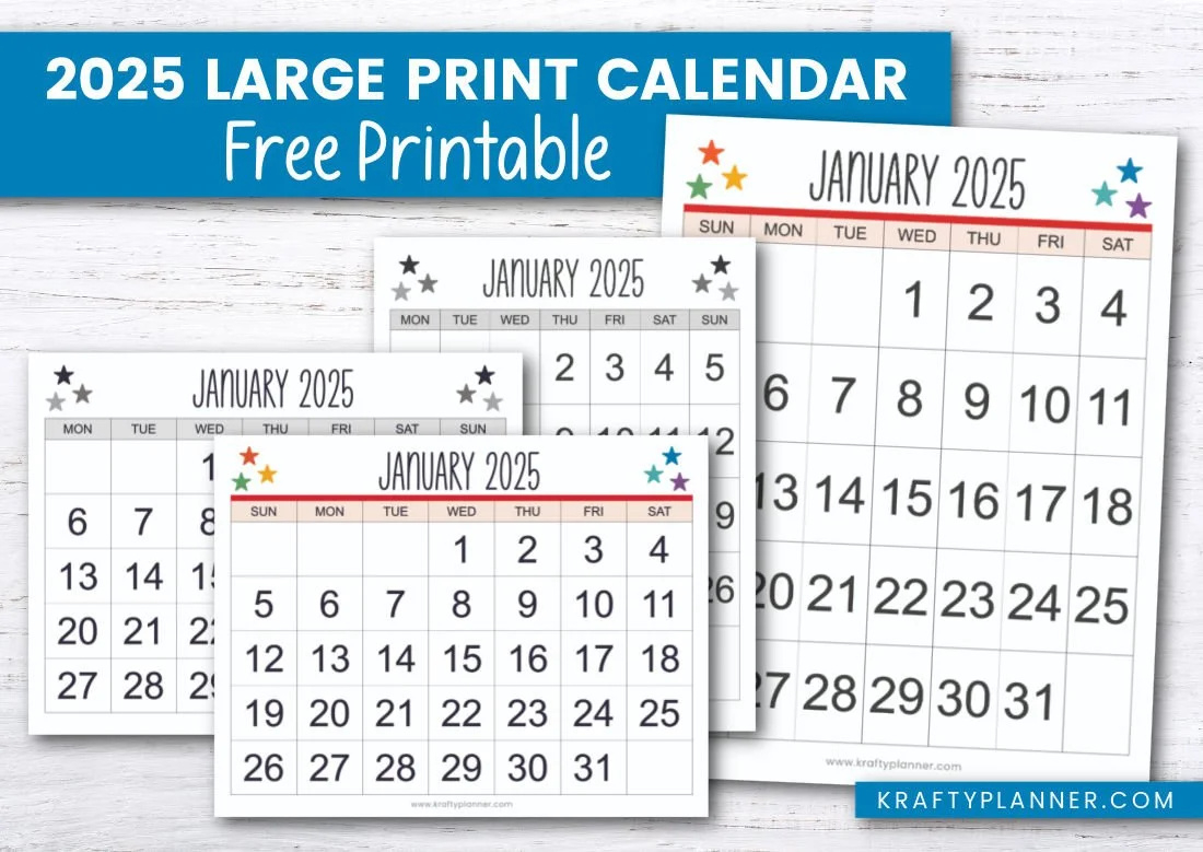 Free Printable 2025 Large Print Calendar — Krafty Planner throughout Free Printable Calendar 2025 Large Print