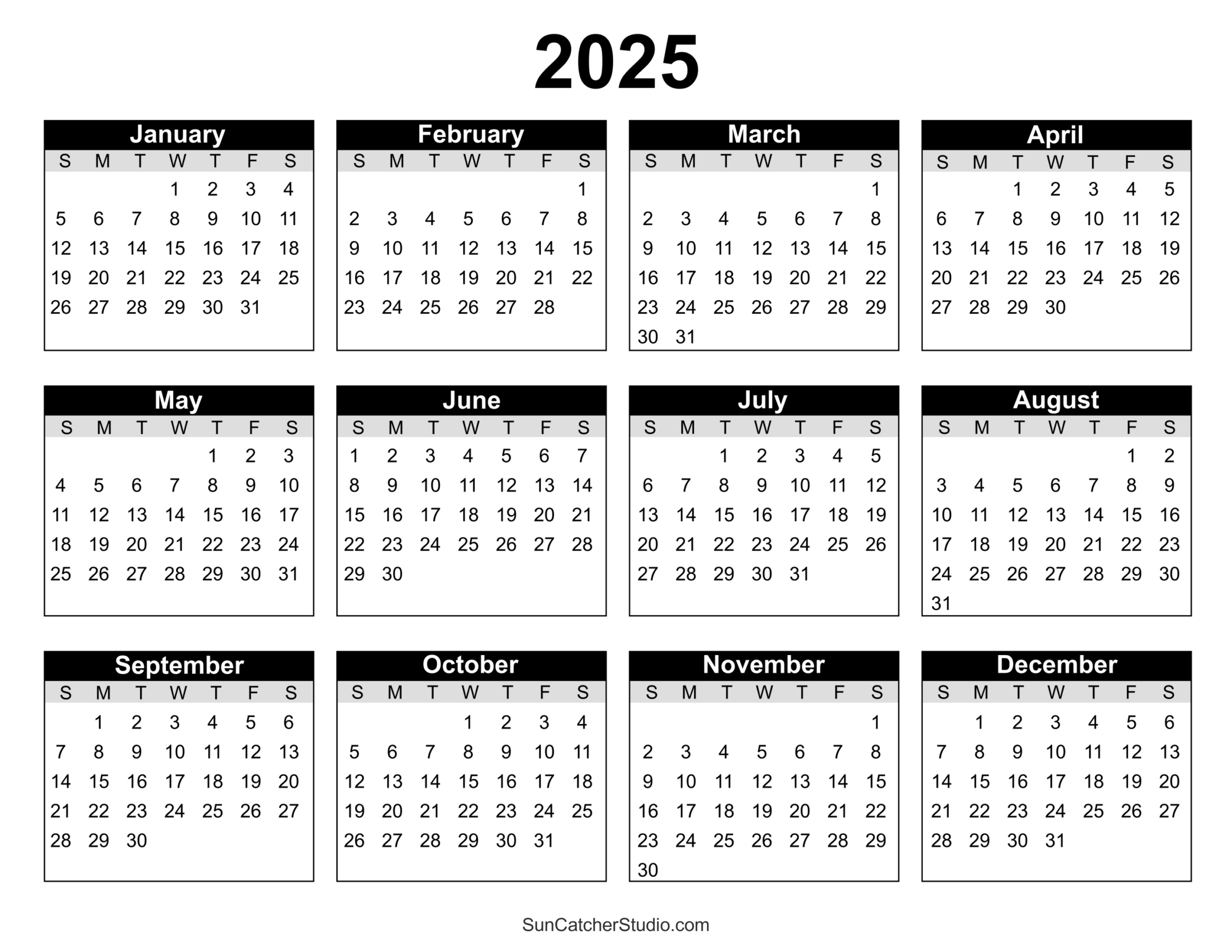 Free Printable 2025 Yearly Calendar – Free Printables, Monograms with regard to Free Printable Calendar 2025 25