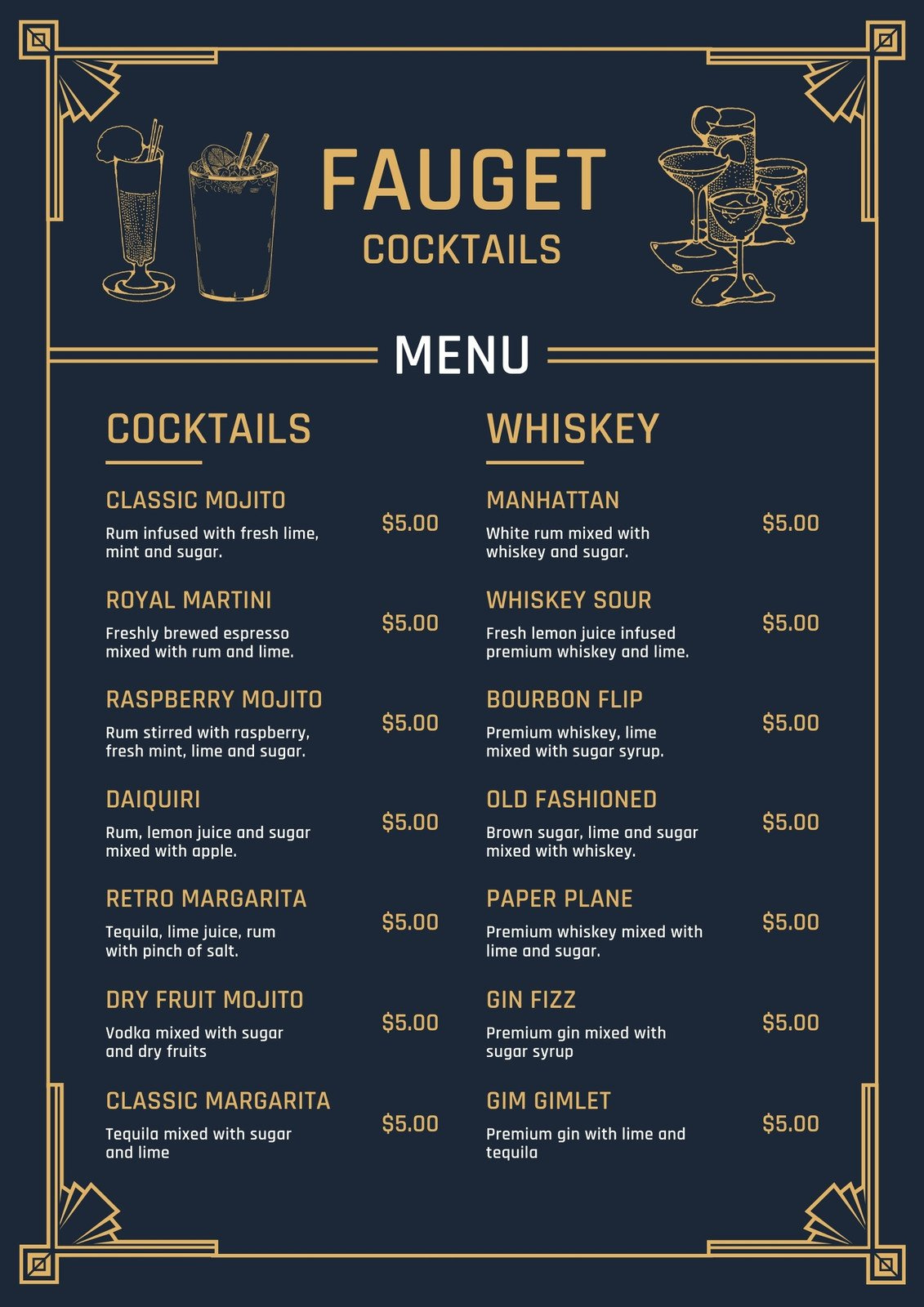 Free Printable And Customizable Cocktail Menu Templates | Canva intended for Free Printable Cocktail Menu Template