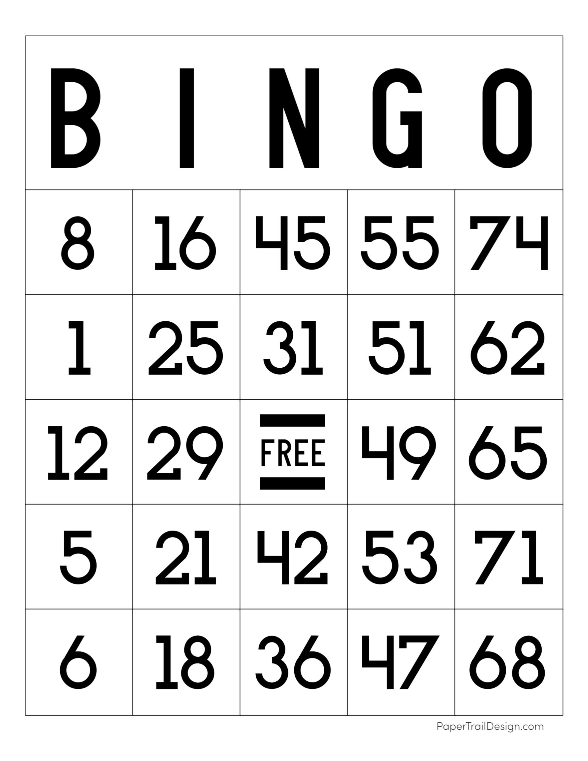 Free Printable Bingo Cards - Paper Trail Design throughout Free Printable Classic Bingo Cards