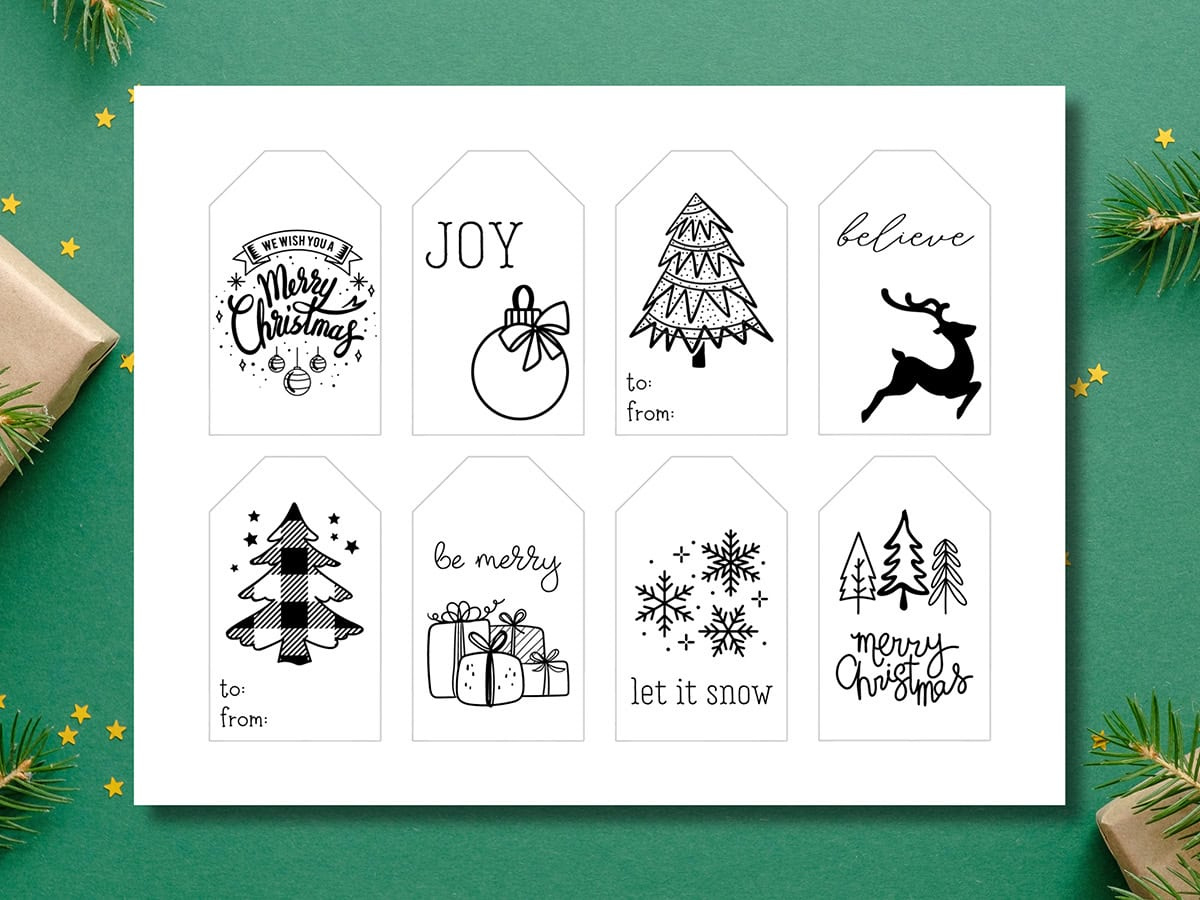Free Printable Black And White Christmas Gift Tags - Aubree Originals for FREE Printable Christmas Gift Tags Black and White