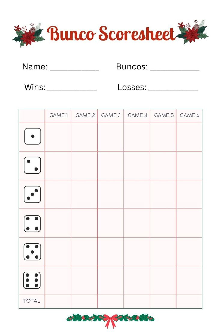 Free Printable Bunco Score Sheets + Table Tally Sheet [Pdf with FREE Printable Christmas Bunco Sheets