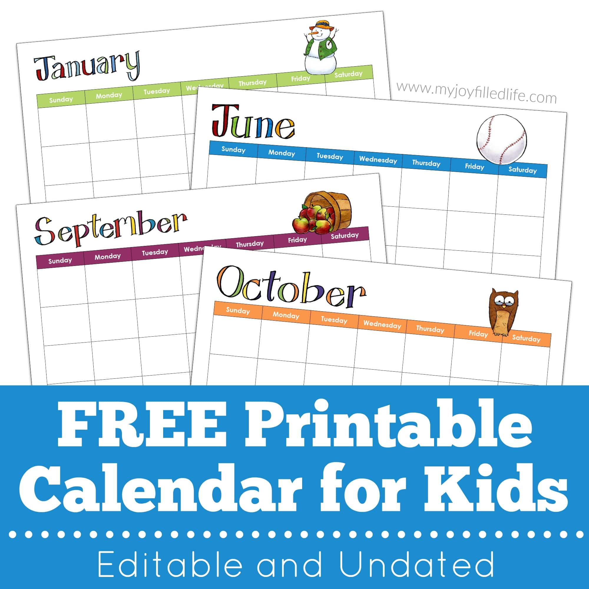 Free Printable Calendar For Kids – Editable &amp;amp; Undated - My Joy intended for Free Printable Calendar For Preschool