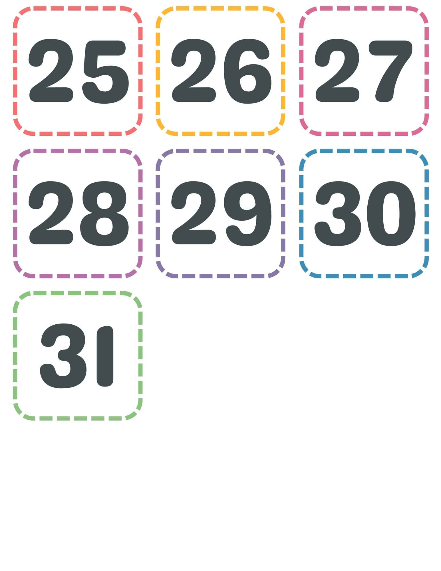 Free Printable Calendar Numbers 1-31 with regard to Free Printable Calendar Numbers 1-31